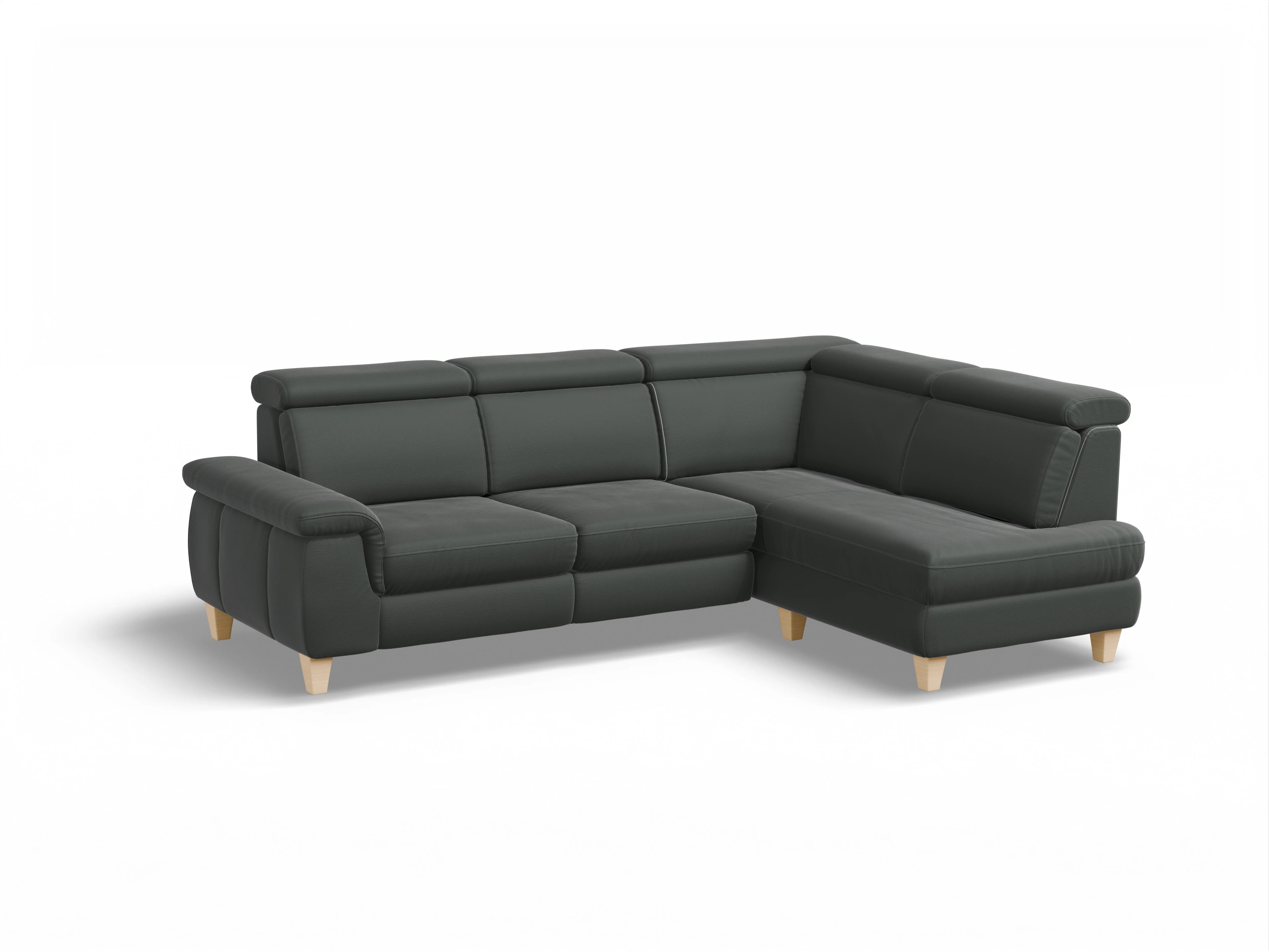München KO Medium R Ansicht des Produktes München Ecksofa rechts Abschluss offen in Leder Grau