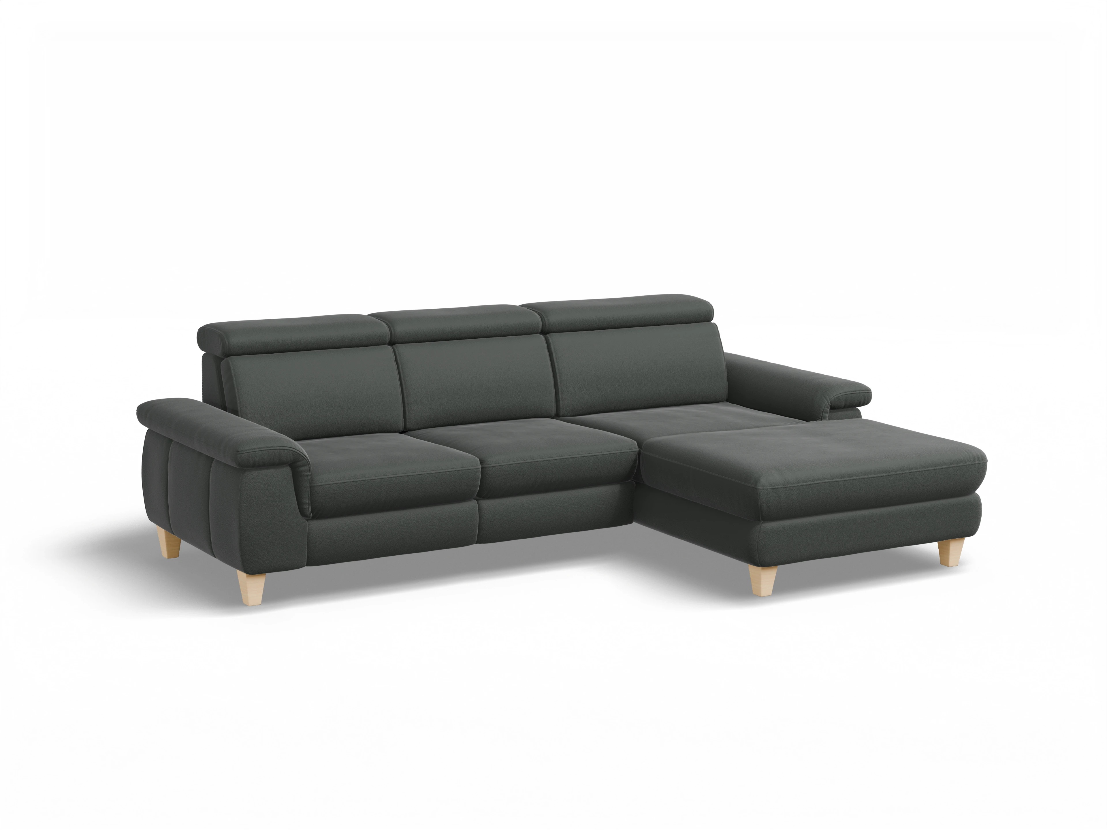 München LOgroß Medium R Ansicht des Produktes München Ecksofa rechts Abschluss offen in Leder Grau