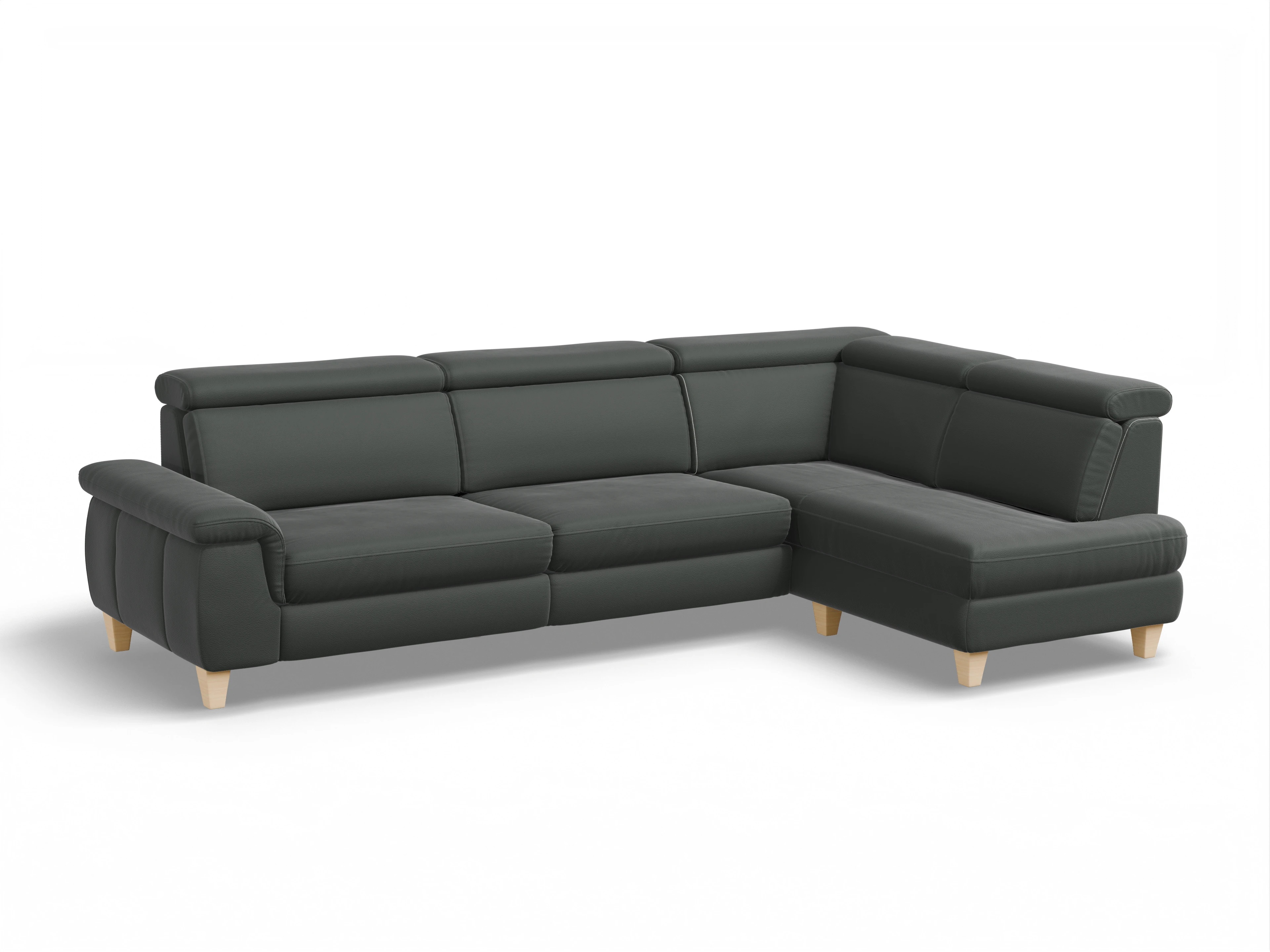 Ansicht des Produktes München Ecksofa rechts Abschluss offen in Leder Grau