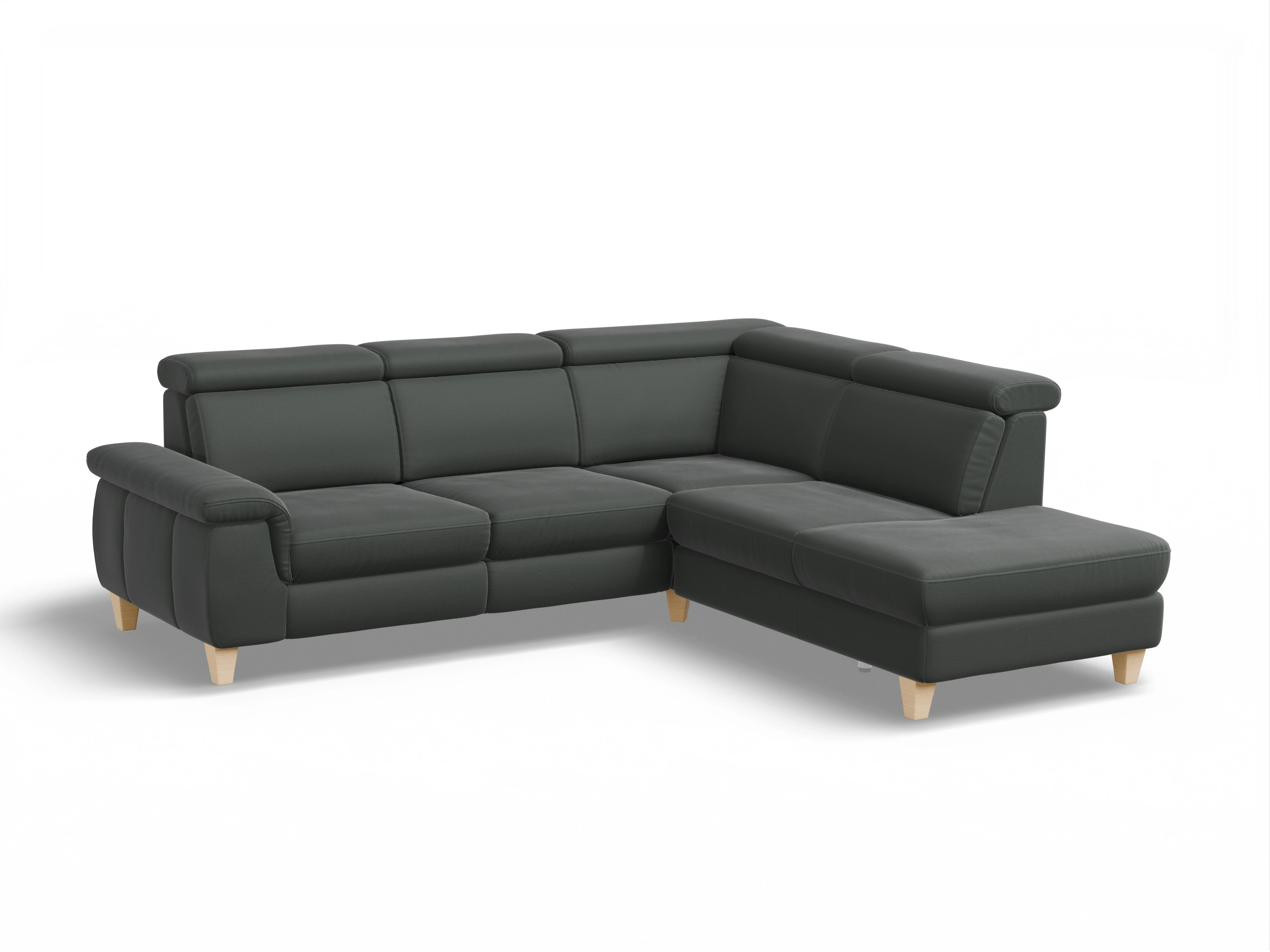 Ansicht des Produktes München Ecksofa rechts Abschluss offen in Leder Grau