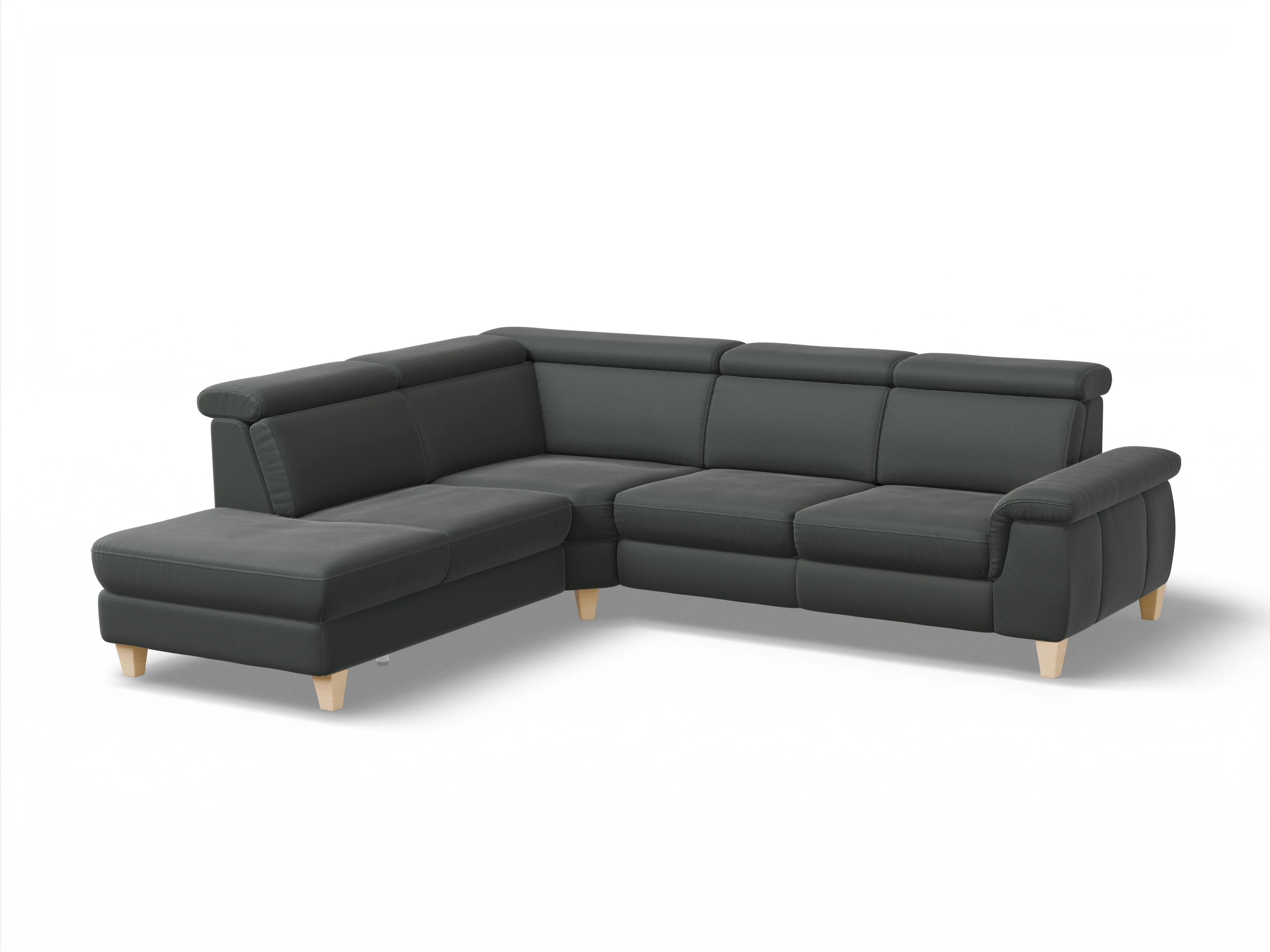 Ansicht des Produktes München Ecksofa links Abschluss offen in Leder Grau