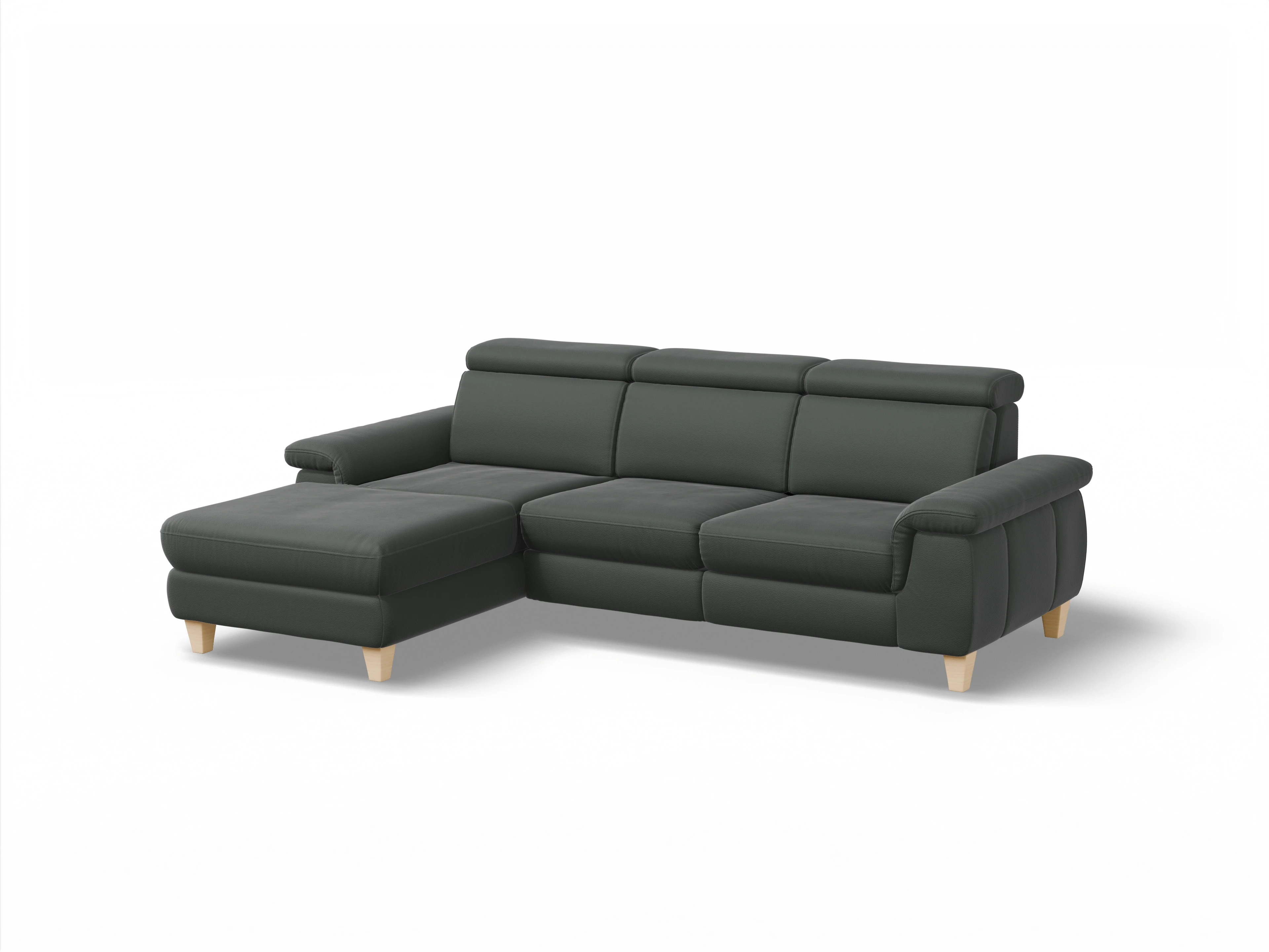 München LO Medium L Ansicht des Produktes München Ecksofa links Abschluss offen in Leder Grau
