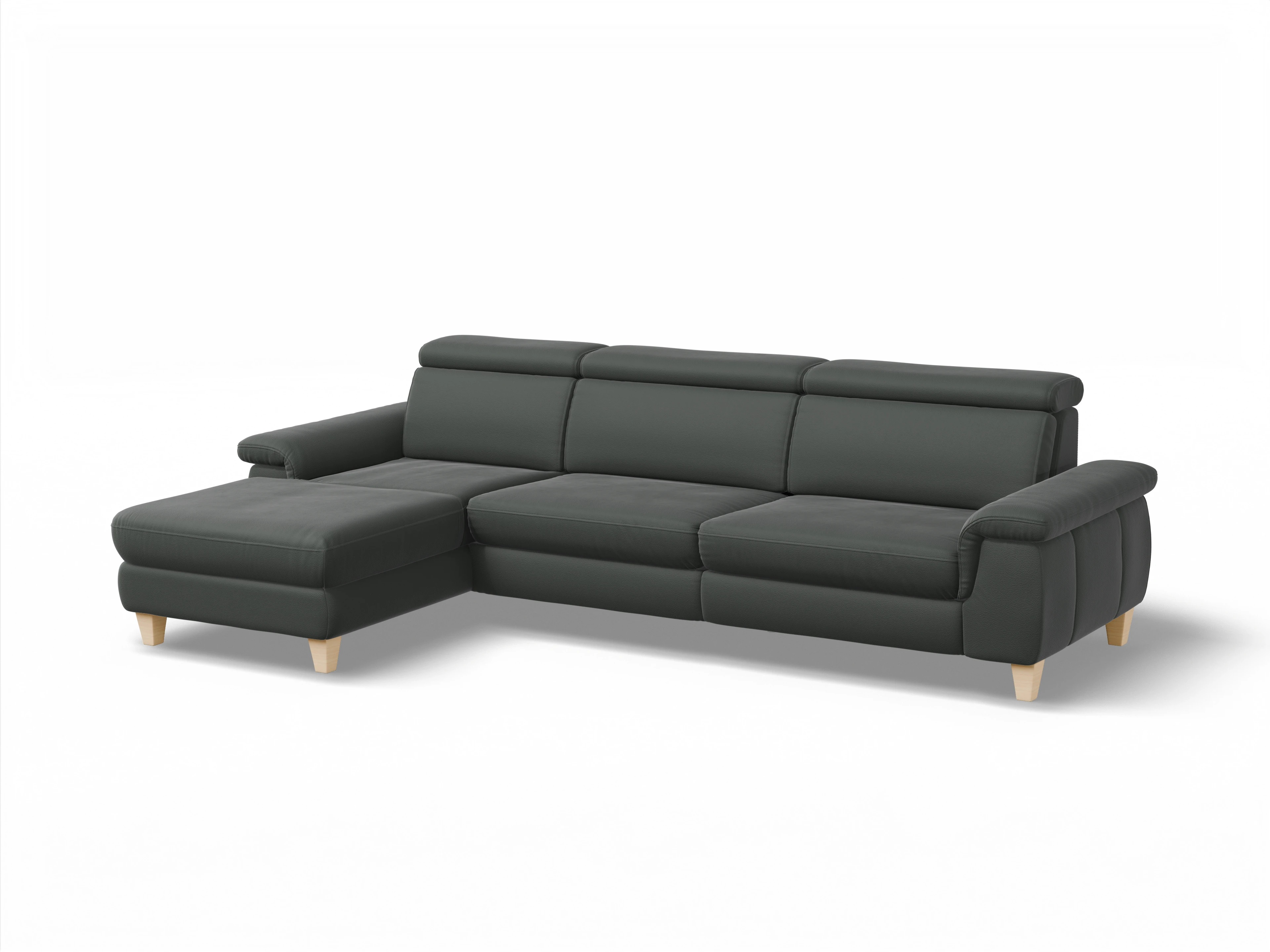München LO Large L Ansicht des Produktes München Ecksofa links Abschluss offen in Leder Grau