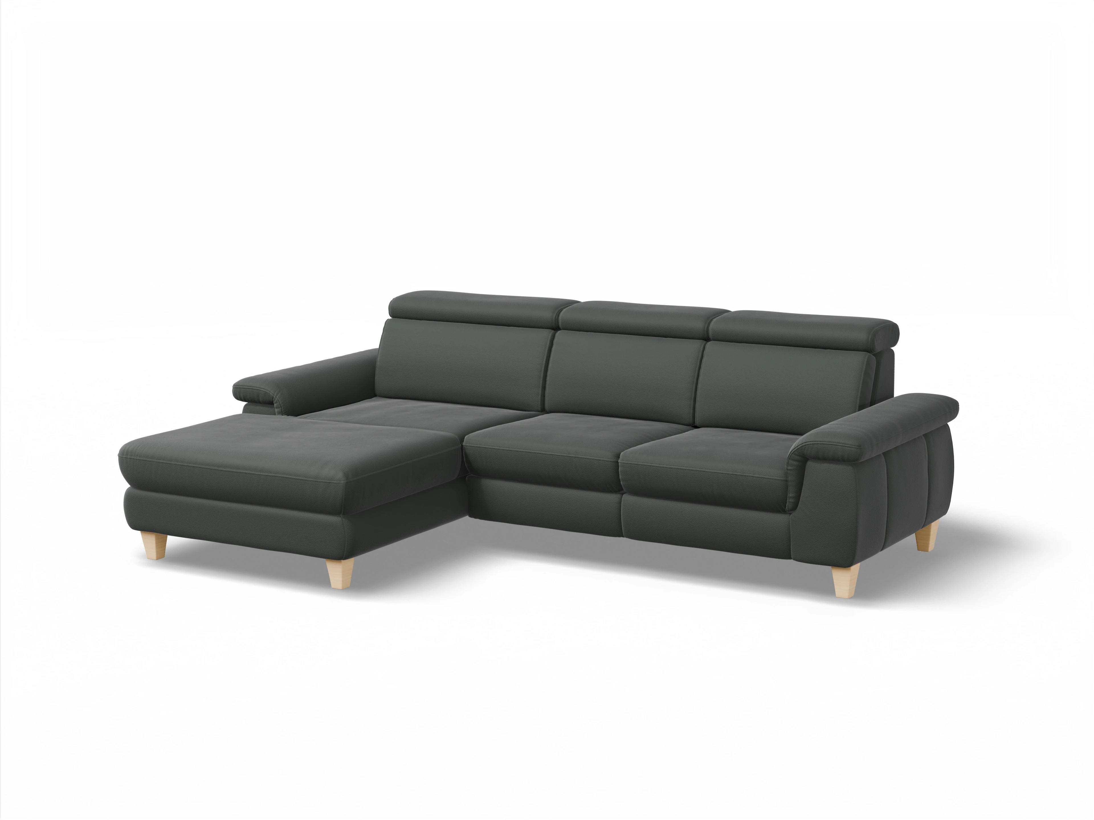 Ansicht des Produktes München Ecksofa links Abschluss offen in Leder Grau