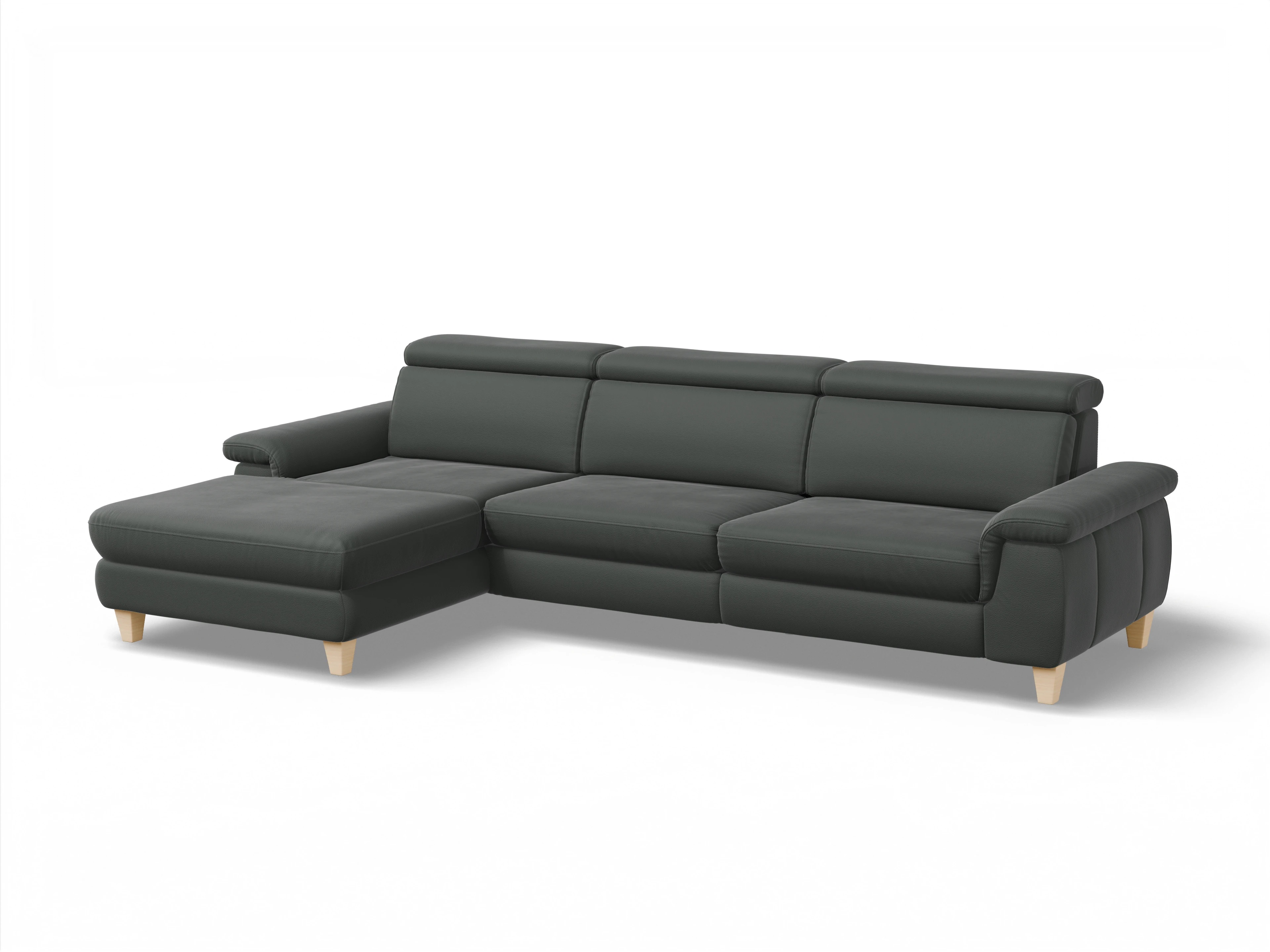München LOgroß Large L Ansicht des Produktes München Ecksofa links Abschluss offen in Leder Grau