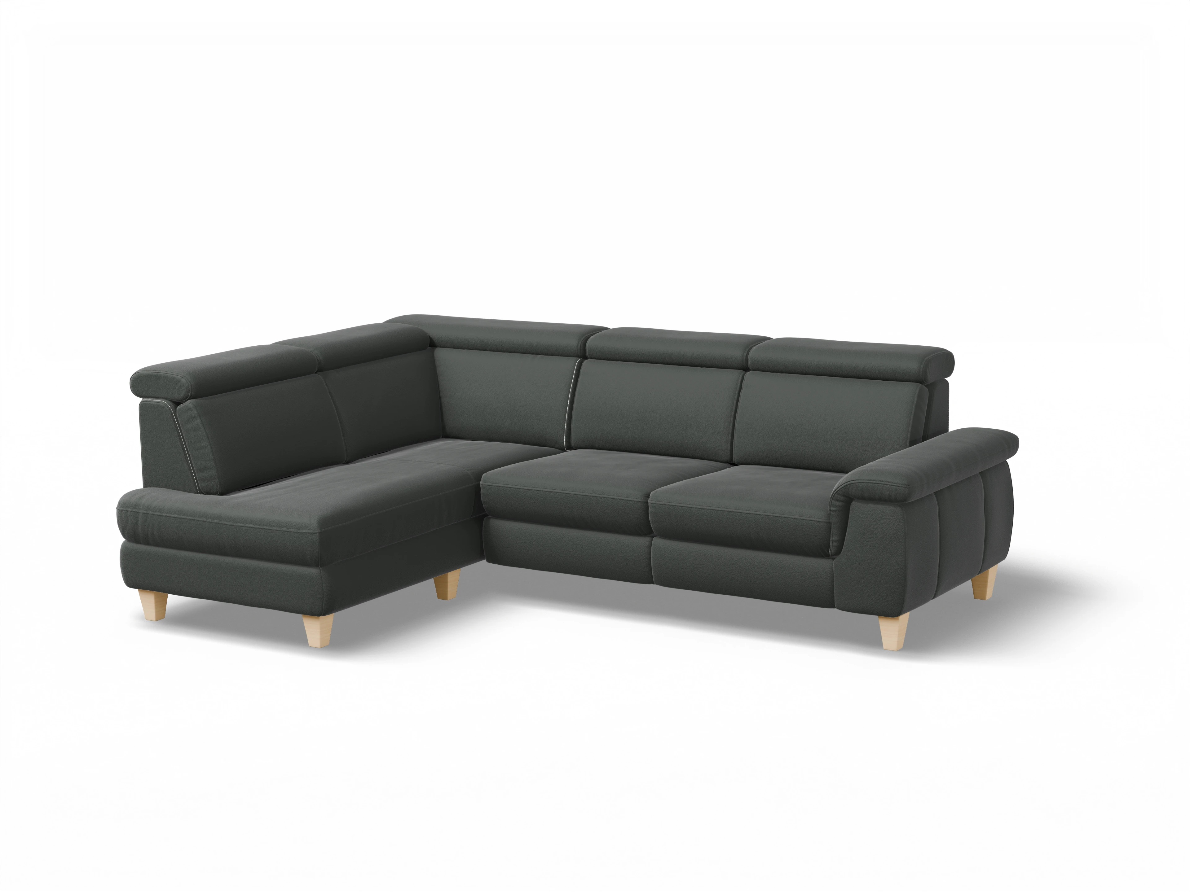 Ansicht des Produktes München Ecksofa links Abschluss offen in Leder Grau