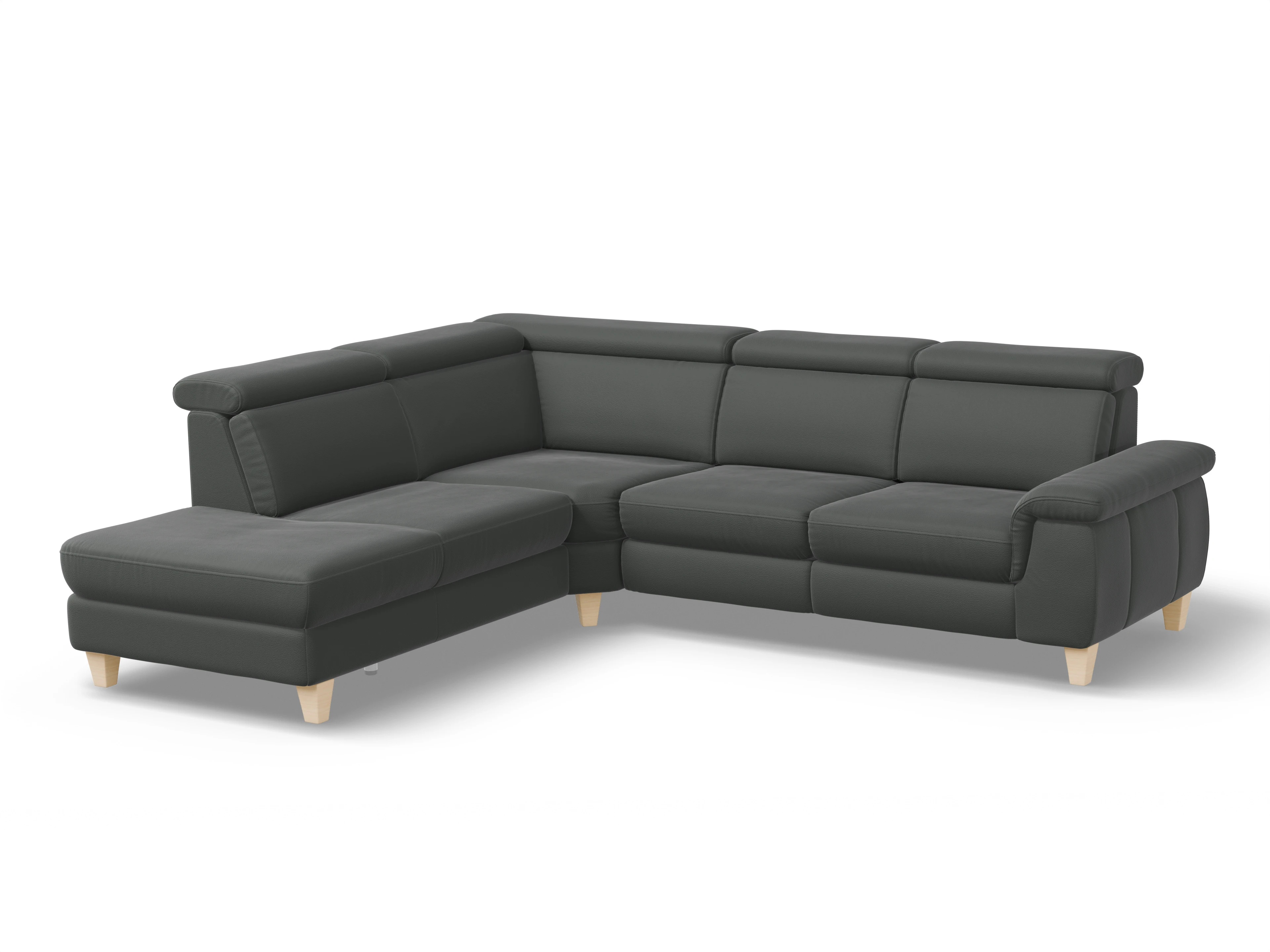 München 1AH WE Medium L Ansicht des Produktes München Ecksofa links Abschluss offen in Leder Grau