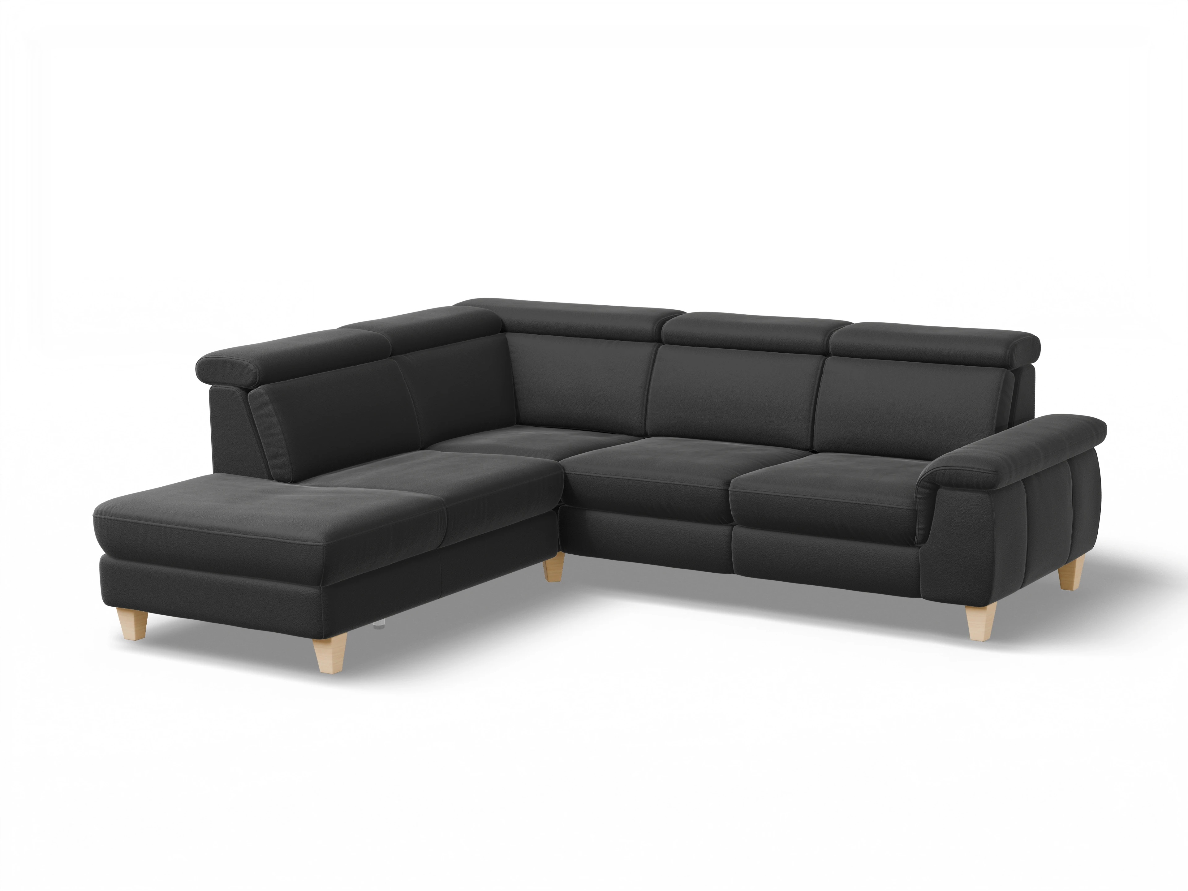 München 1AH WEkl Medium L Ansicht des Produktes München Ecksofa links mit Armlehne in Leder Schwarz