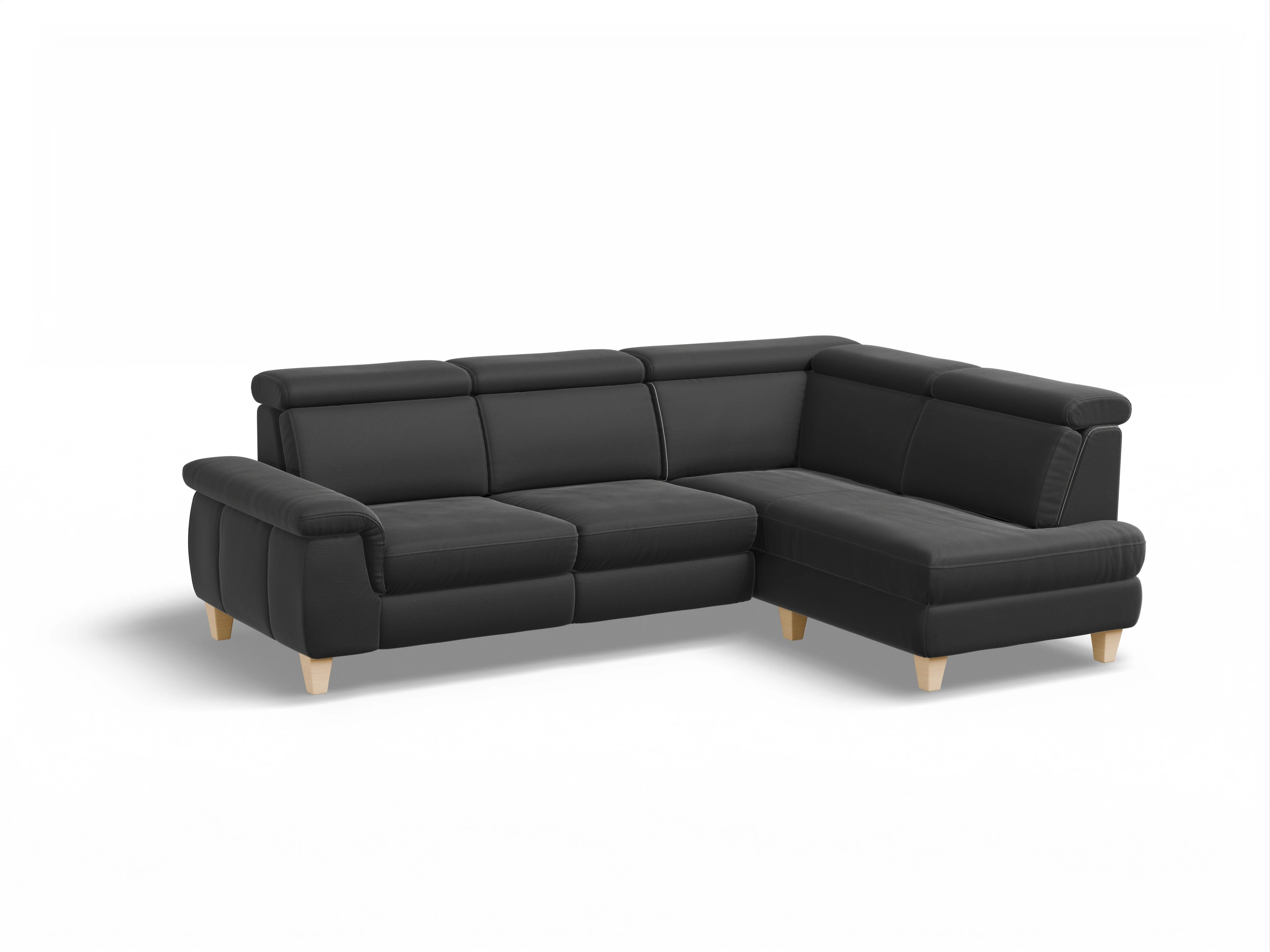 München KO Medium R Ansicht des Produktes München Ecksofa rechts Abschluss offen in Leder Schwarz
