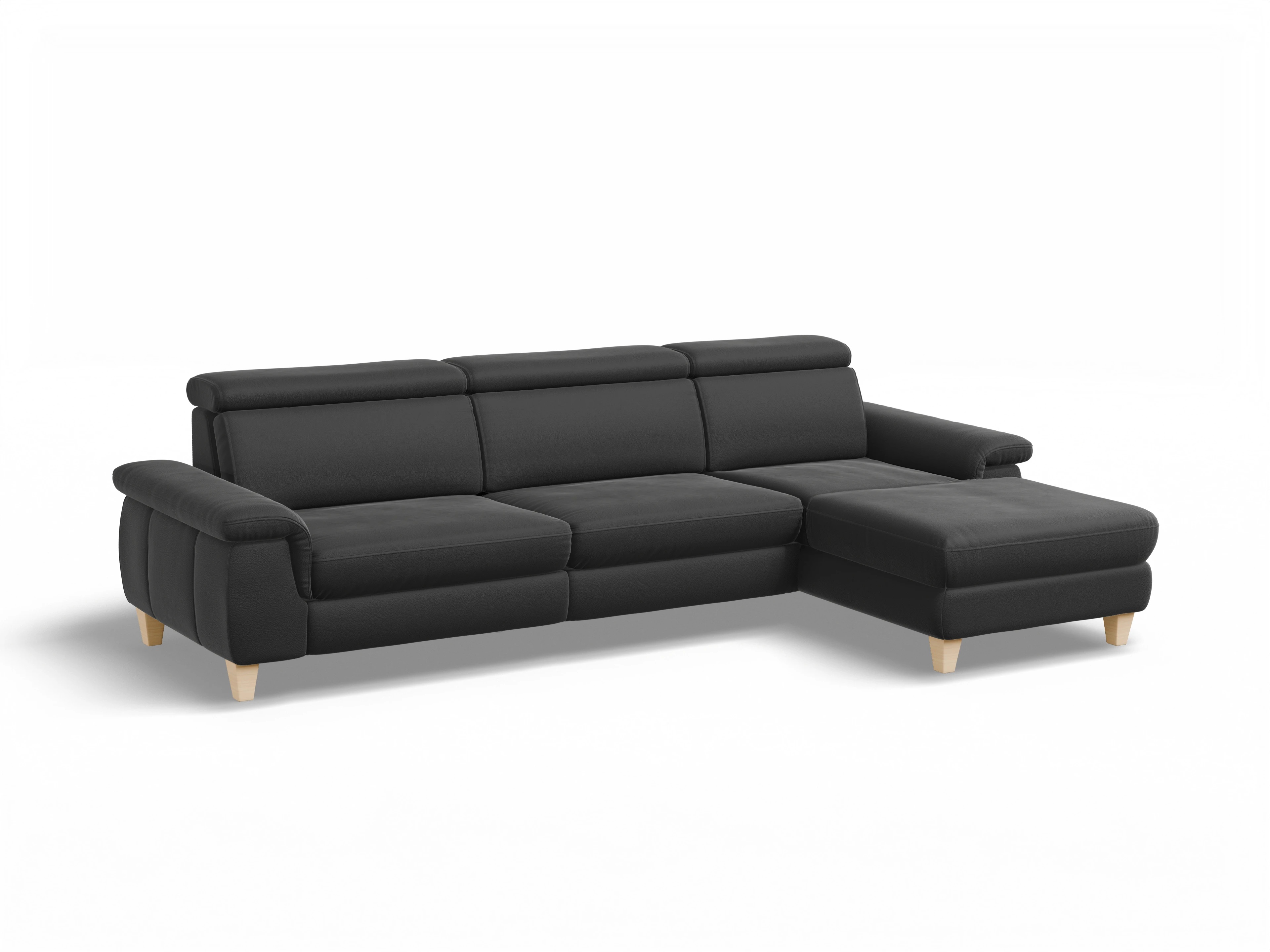 München LO Large R Ansicht des Produktes München Ecksofa rechts Abschluss offen in Leder Schwarz