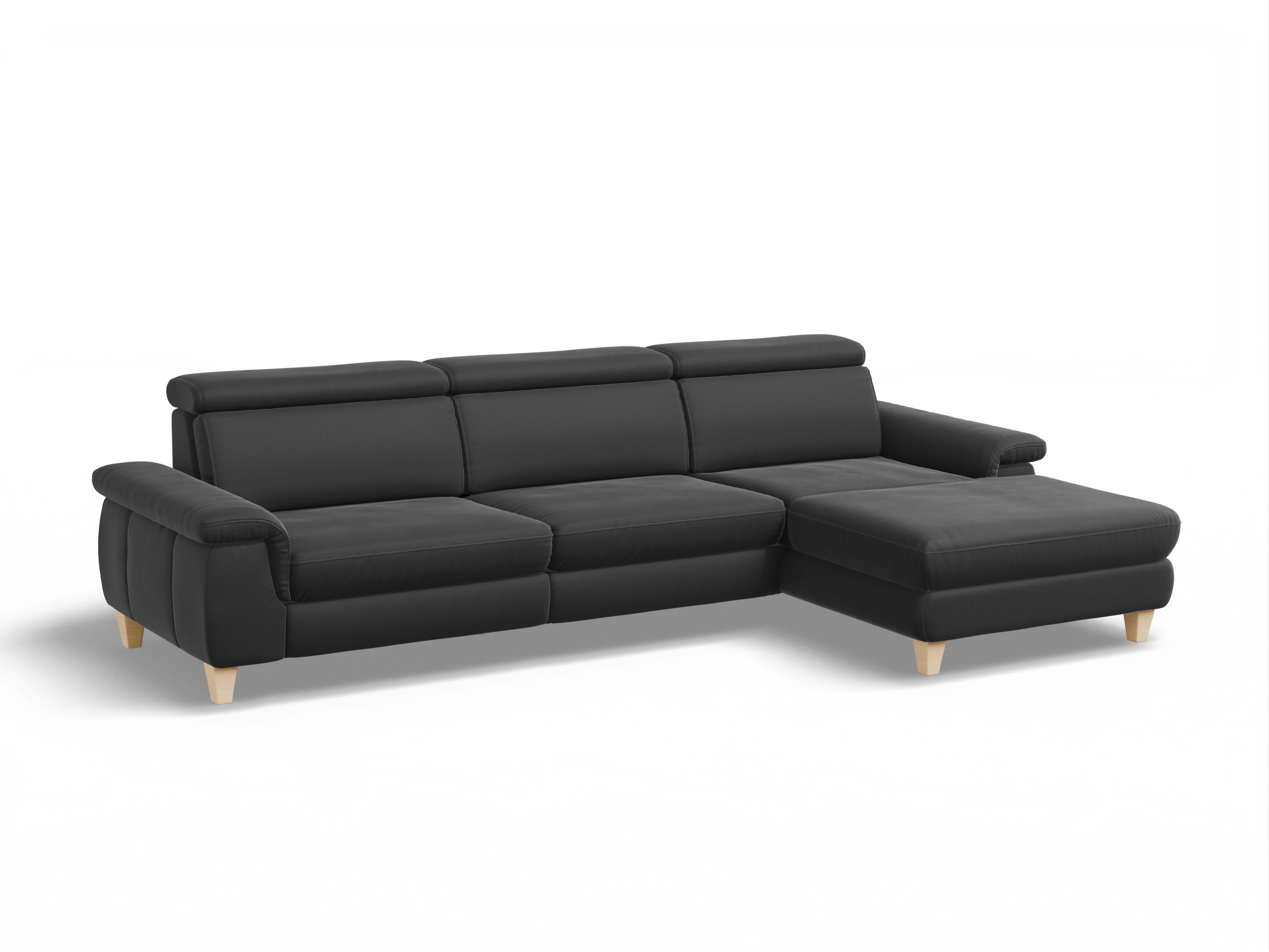 München LOgroß Large R Ansicht des Produktes München Ecksofa rechts Abschluss offen in Leder Schwarz
