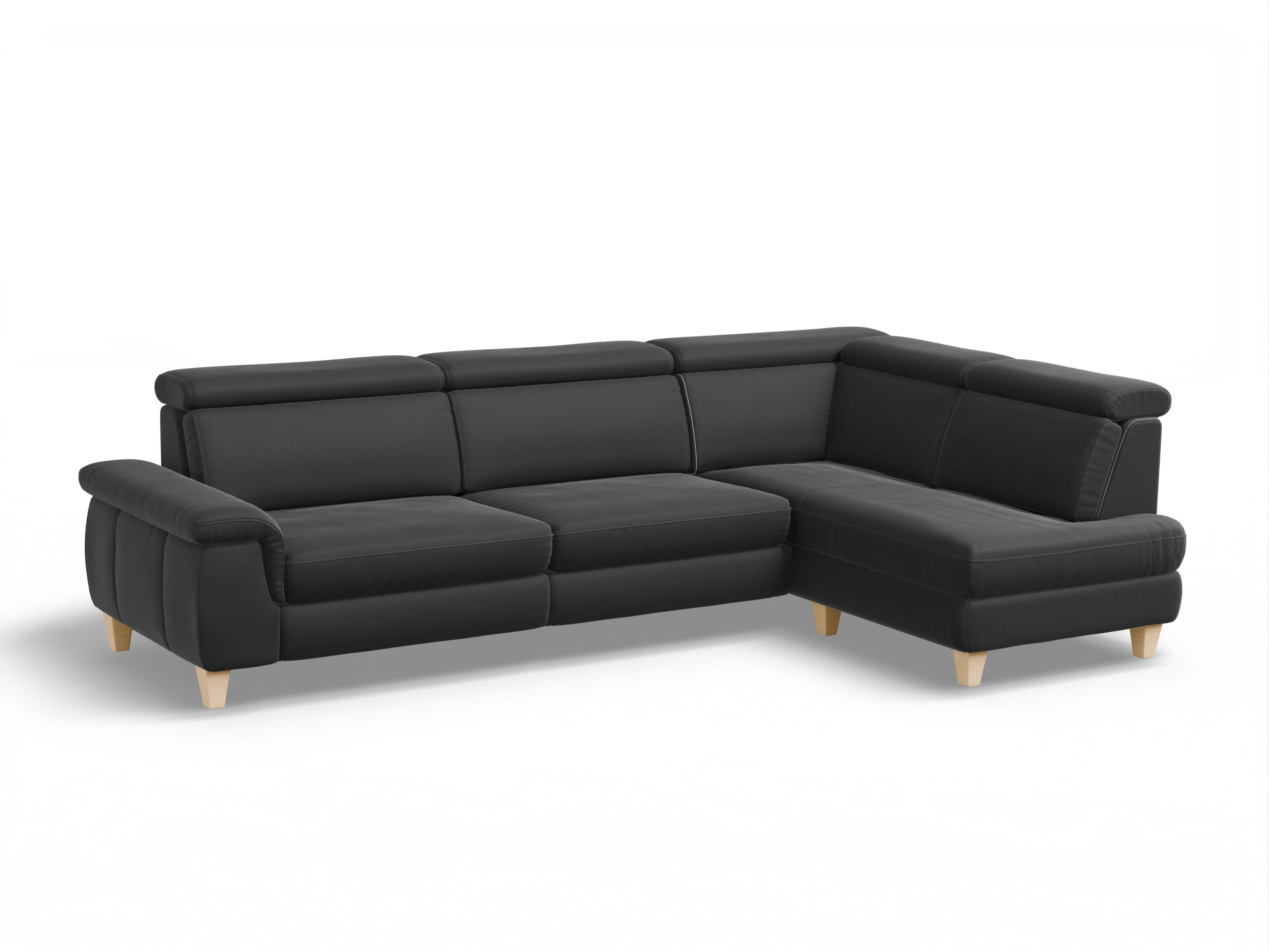 Ansicht des Produktes München Ecksofa rechts Abschluss offen in Leder Schwarz