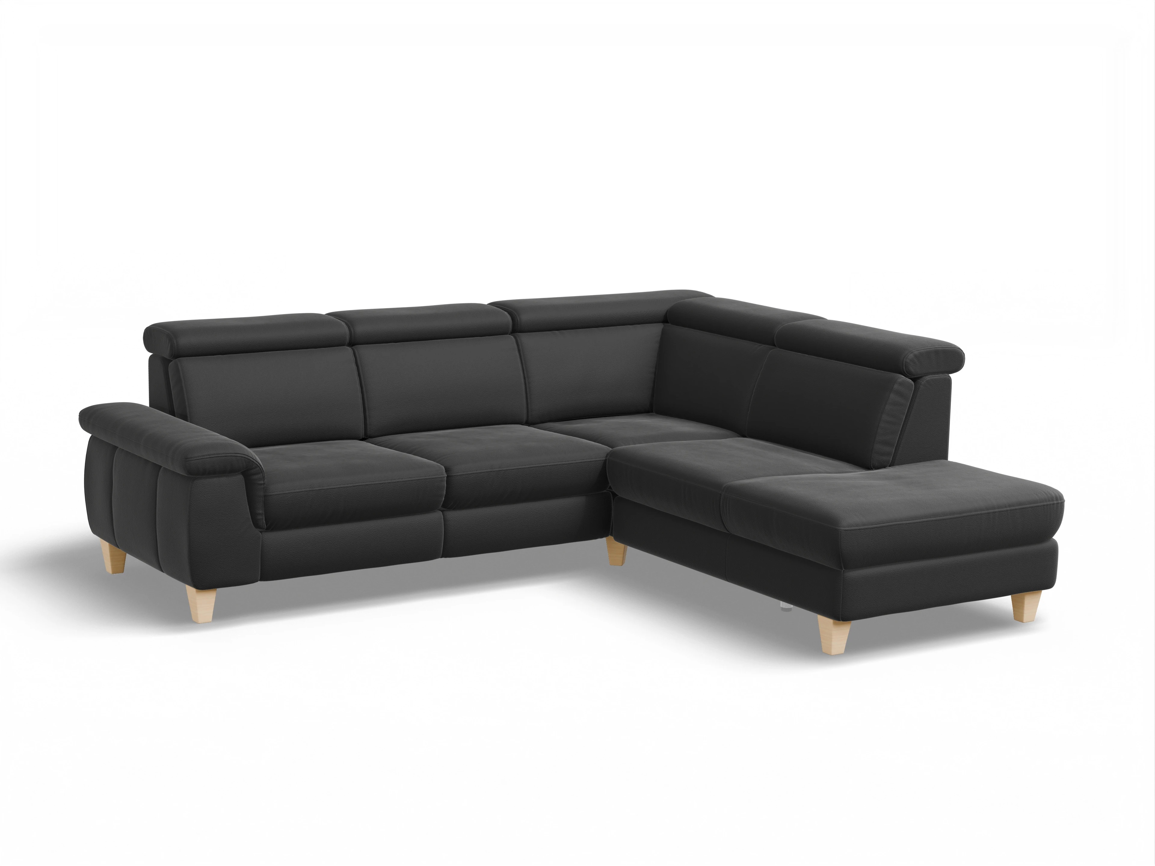 München 1AH WEkl Medium R Ansicht des Produktes München Ecksofa rechts Abschluss offen in Leder Schwarz