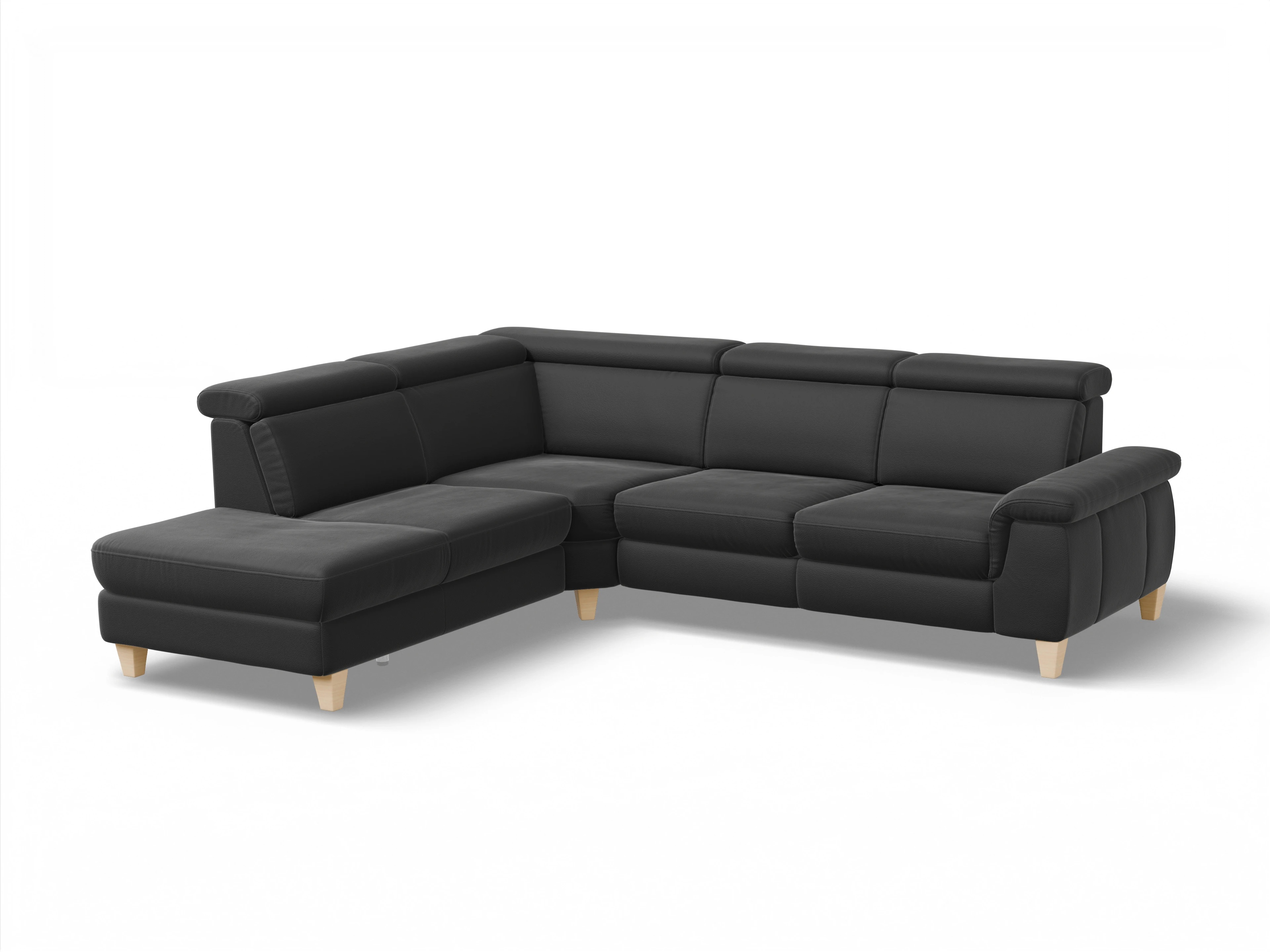 Ansicht des Produktes München Ecksofa links Abschluss offen in Leder Schwarz