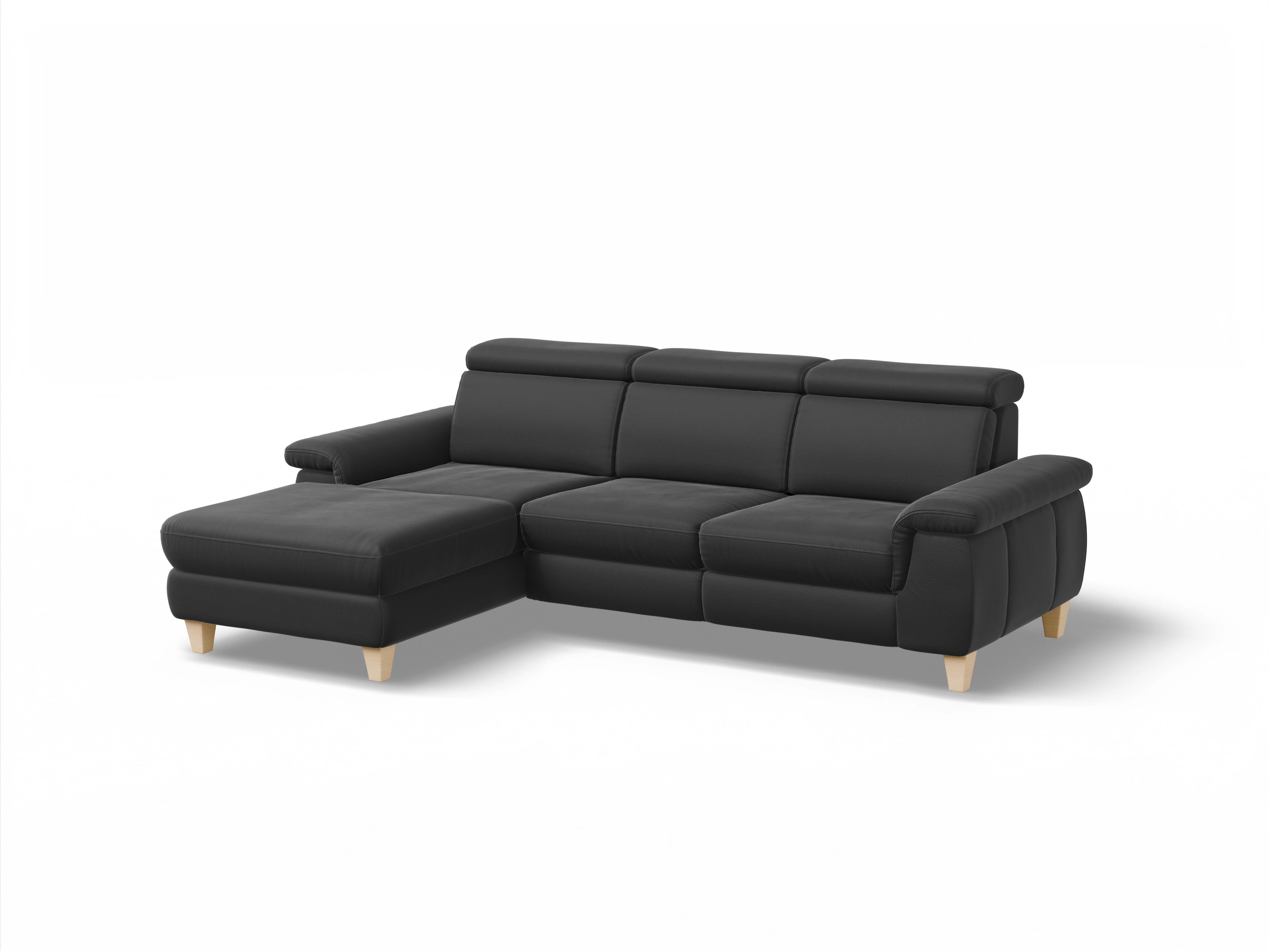 Ansicht des Produktes München Ecksofa links Abschluss offen in Leder Schwarz