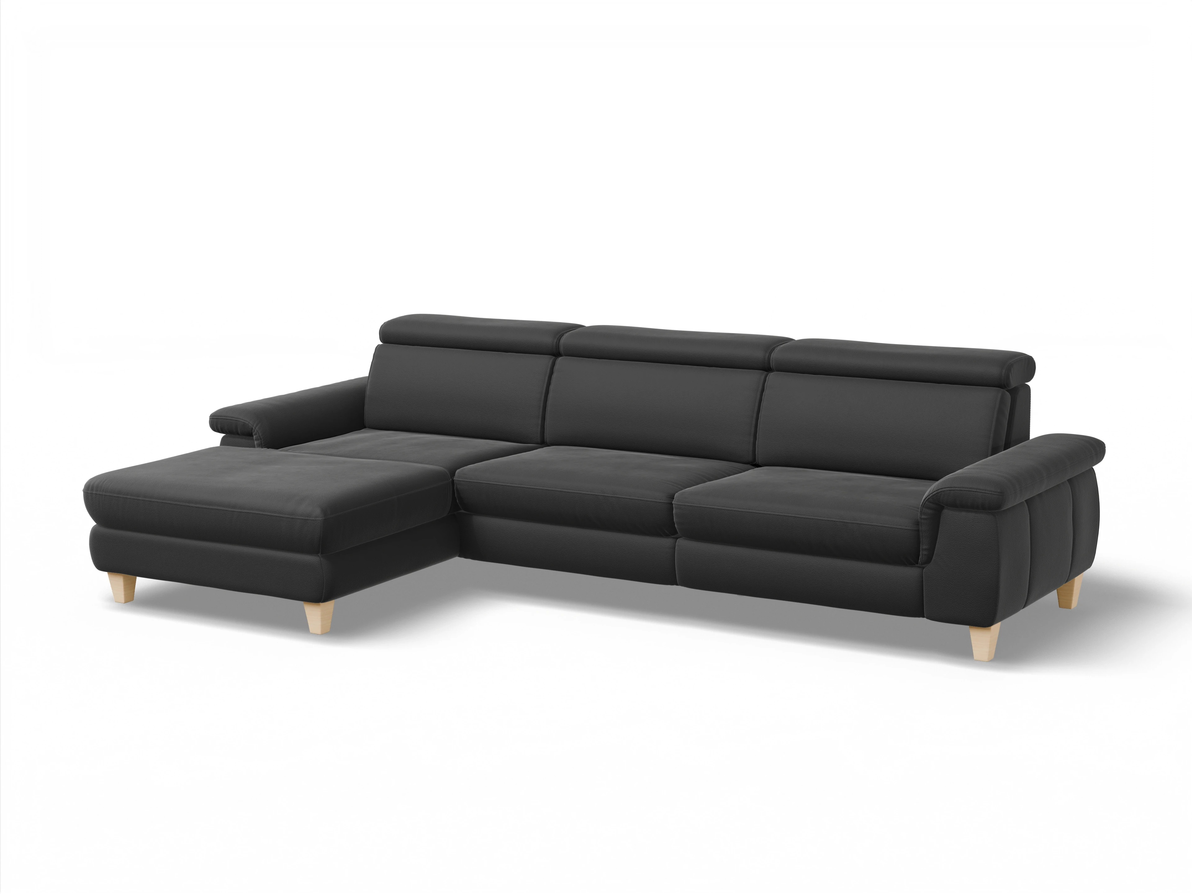 München LOgroß Large L Ansicht des Produktes München Ecksofa links Abschluss offen in Leder Schwarz