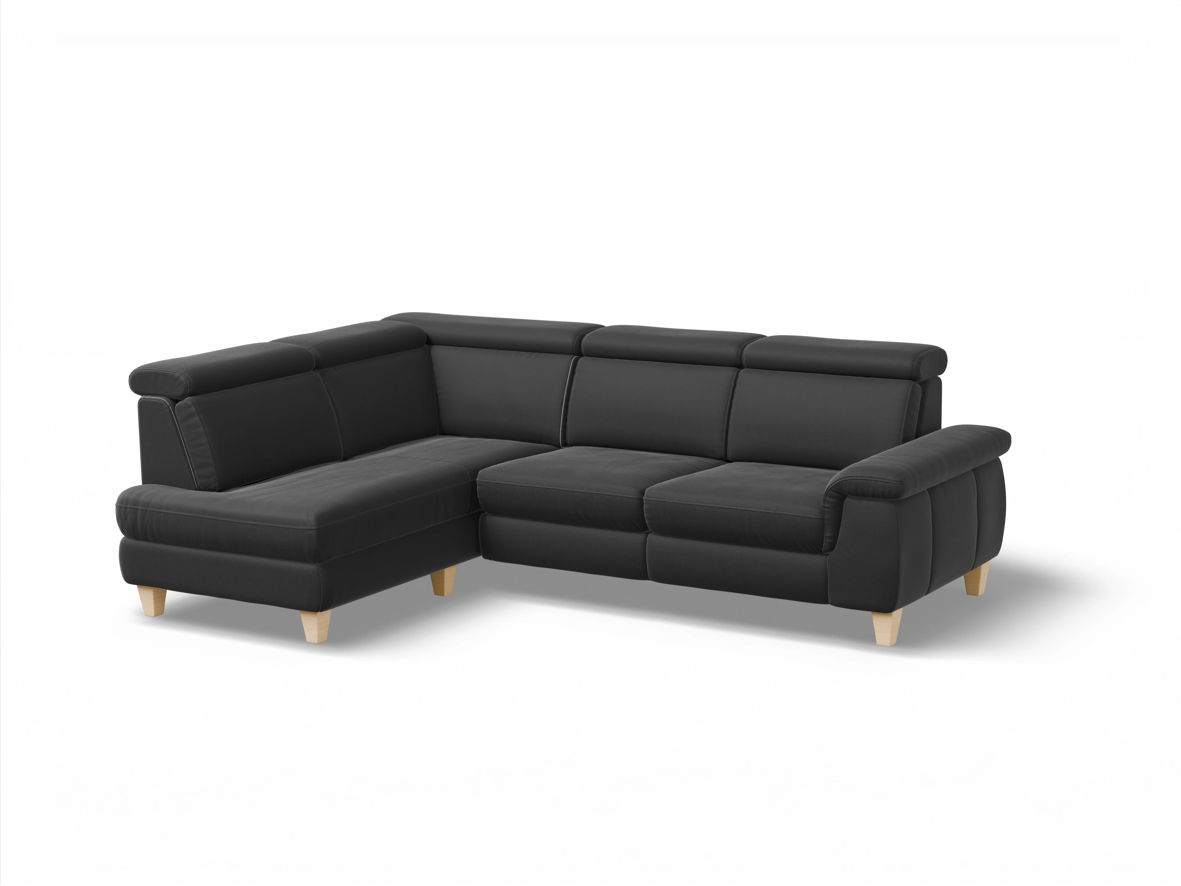 München KO Medium L Ansicht des Produktes München Ecksofa links Abschluss offen in Leder Schwarz