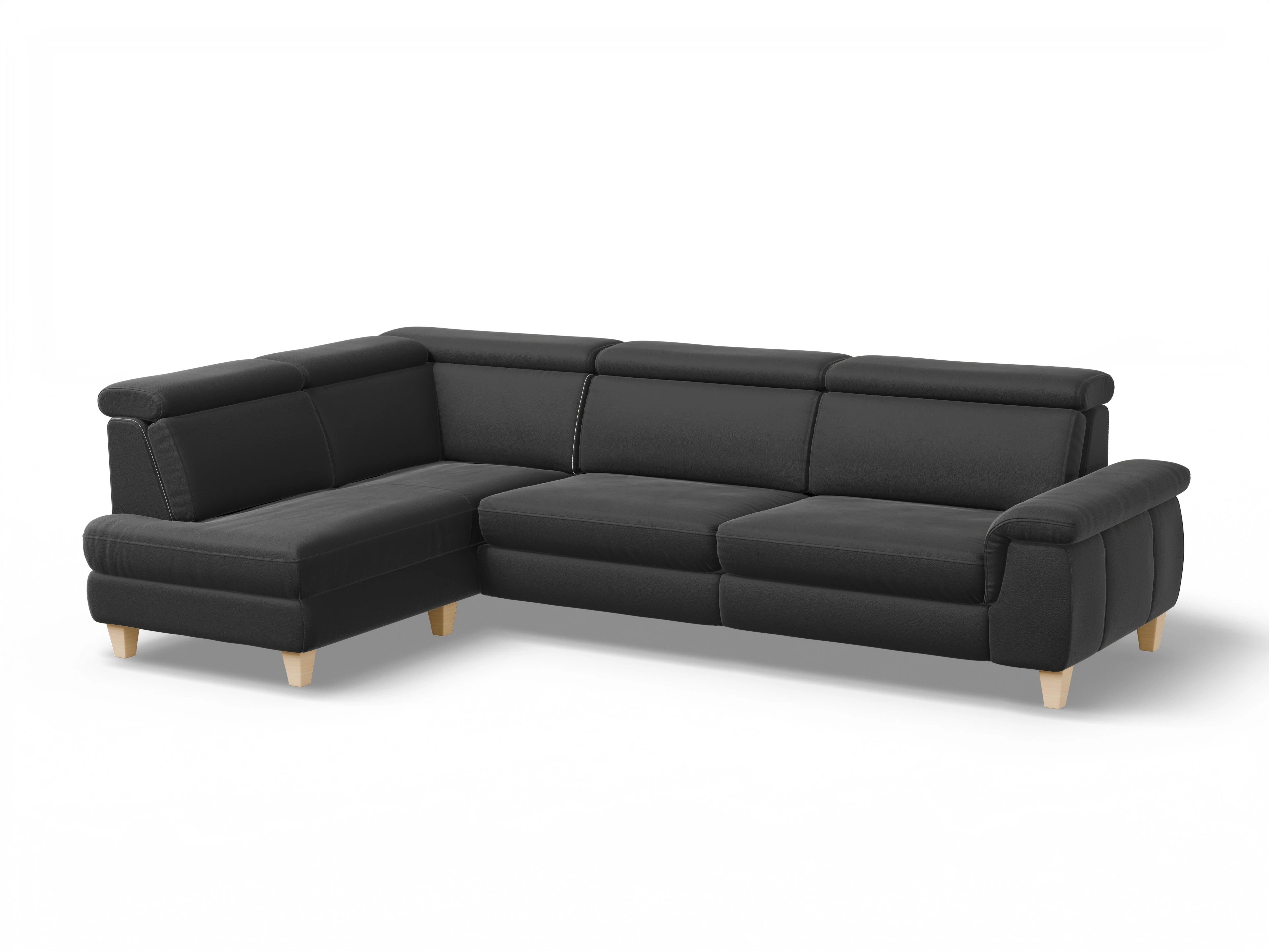 Ansicht des Produktes München Ecksofa links Abschluss offen in Leder Schwarz