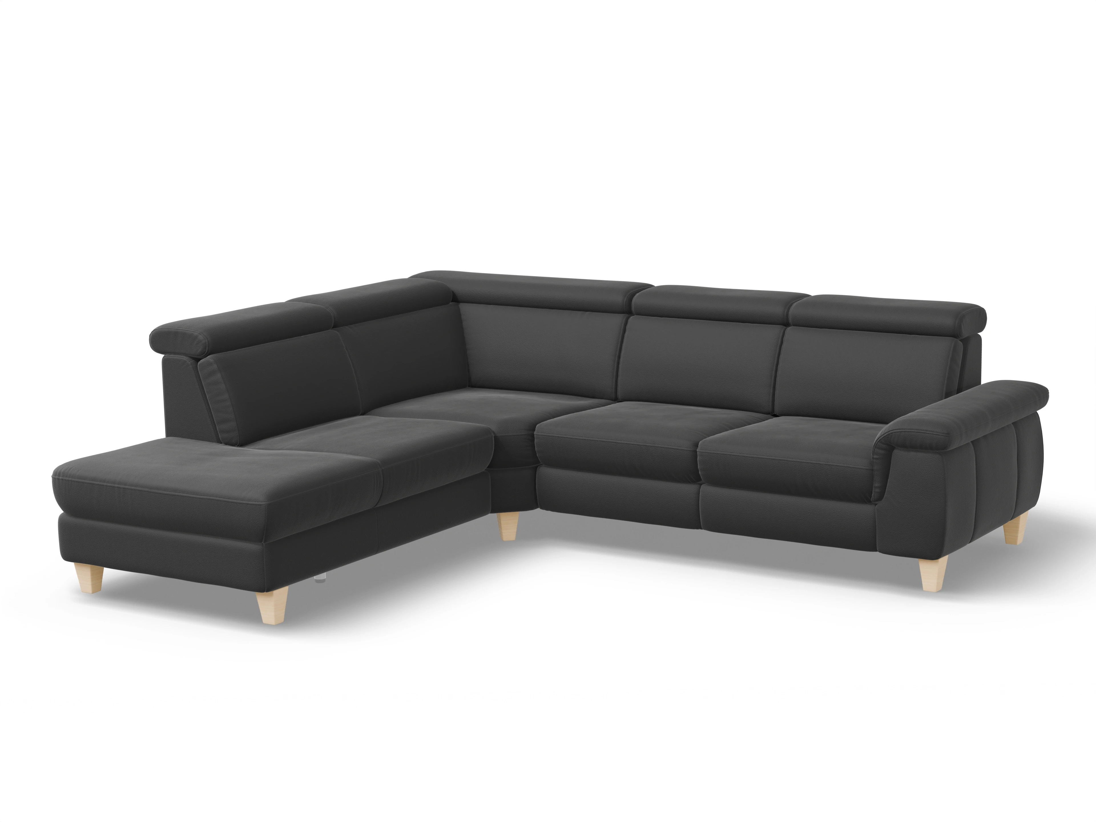 Ansicht des Produktes München Ecksofa links Abschluss offen in Leder Schwarz