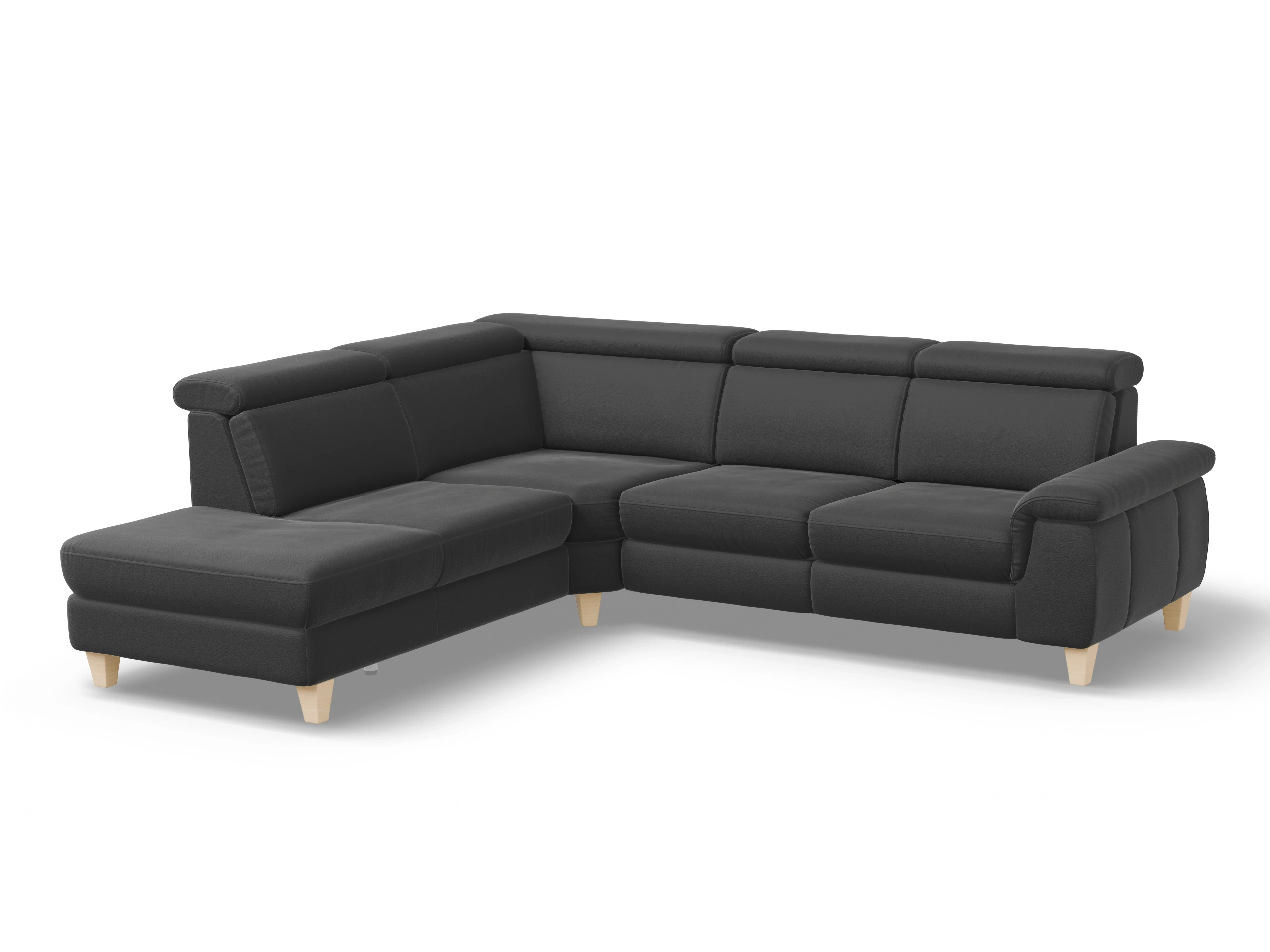 München 1AH WE Medium L Ansicht des Produktes München Ecksofa links Abschluss offen in Leder Schwarz