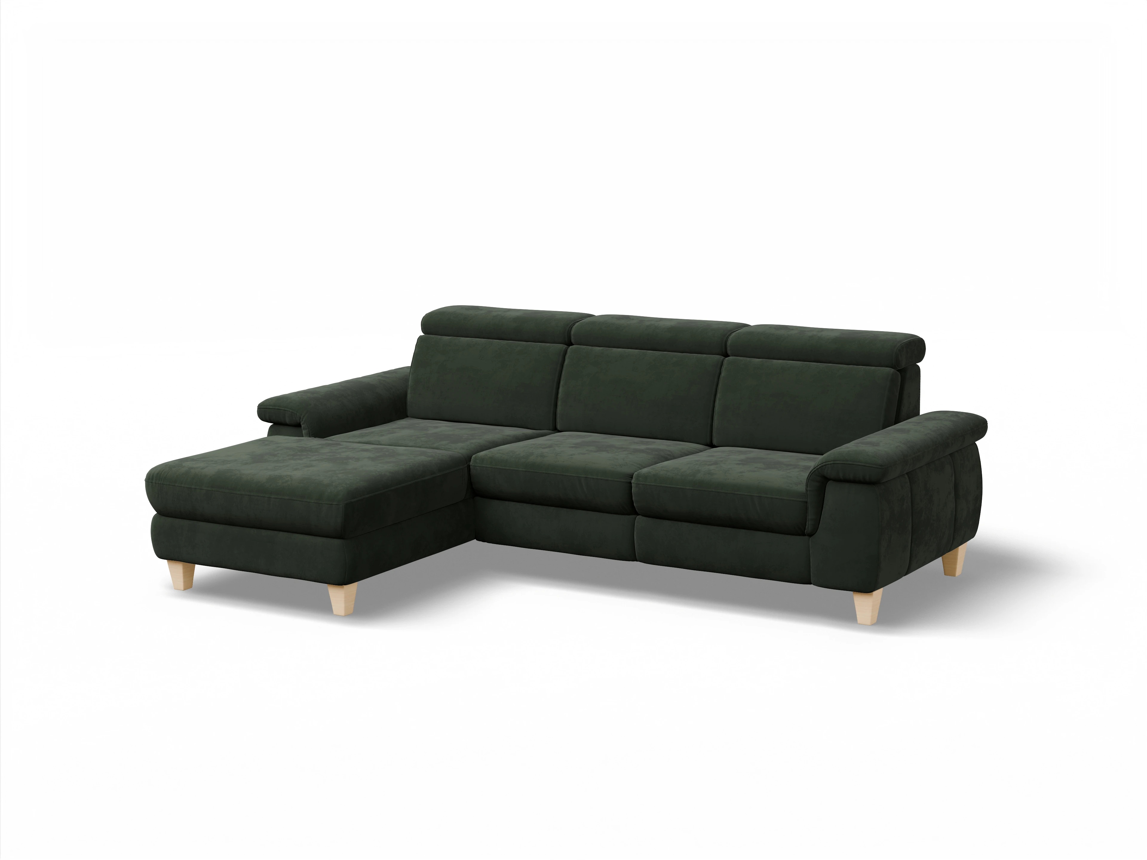 Ansicht des Produktes München Ecksofa links Abschluss offen in Stoff Grün