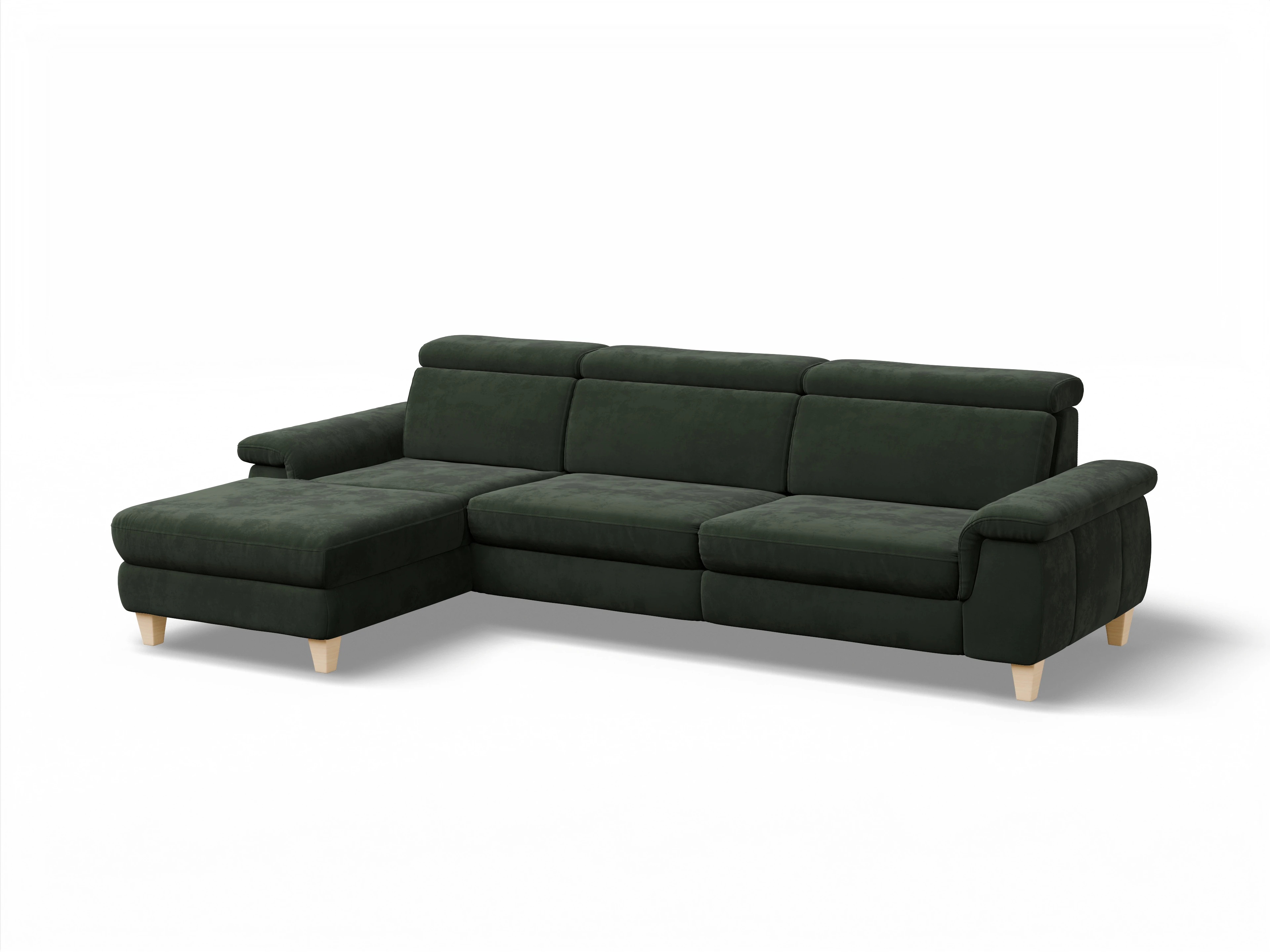 Ansicht des Produktes München Ecksofa links Abschluss offen in Stoff Grün