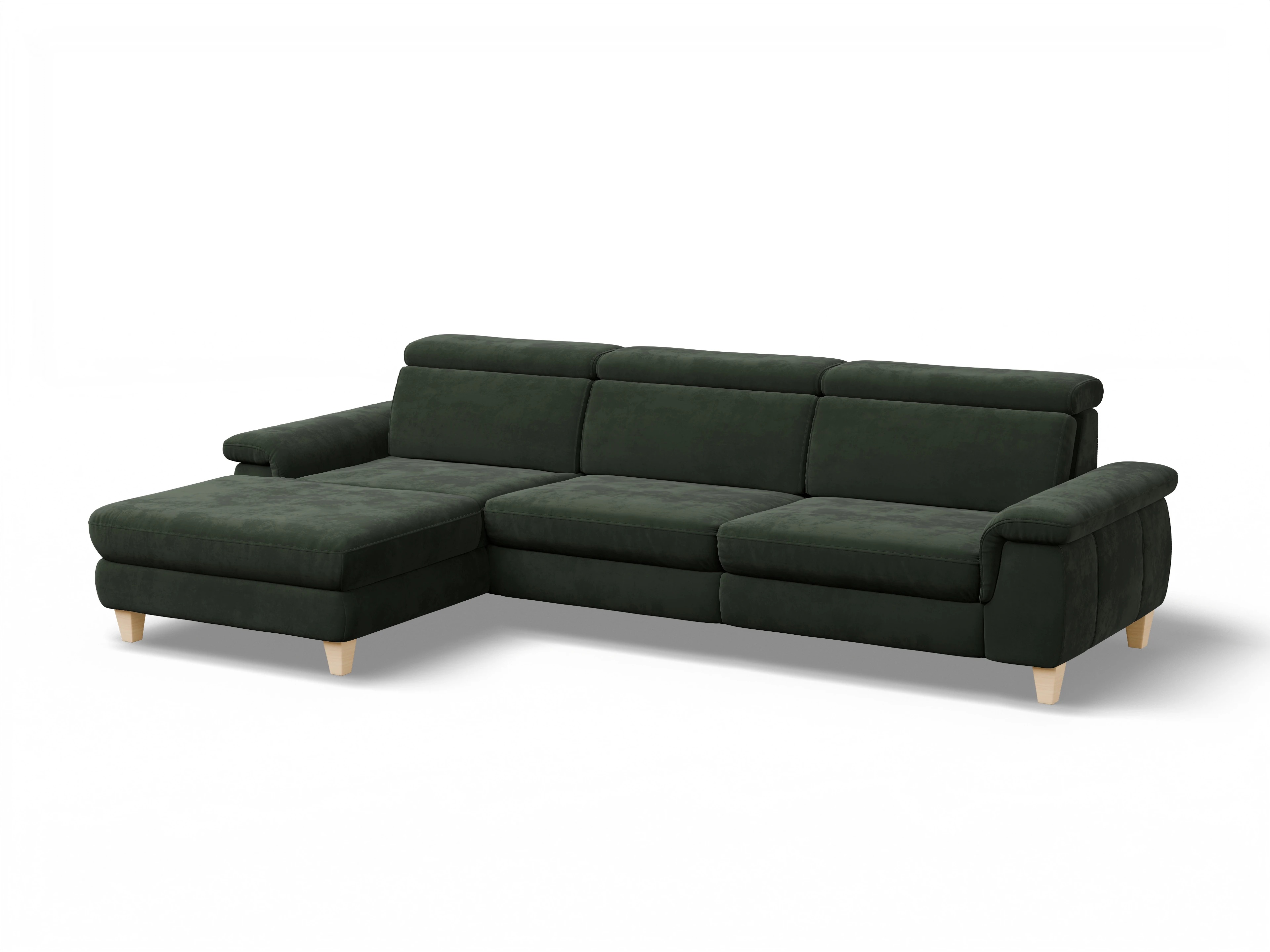 Ansicht des Produktes München Ecksofa links Abschluss offen in Stoff Grün