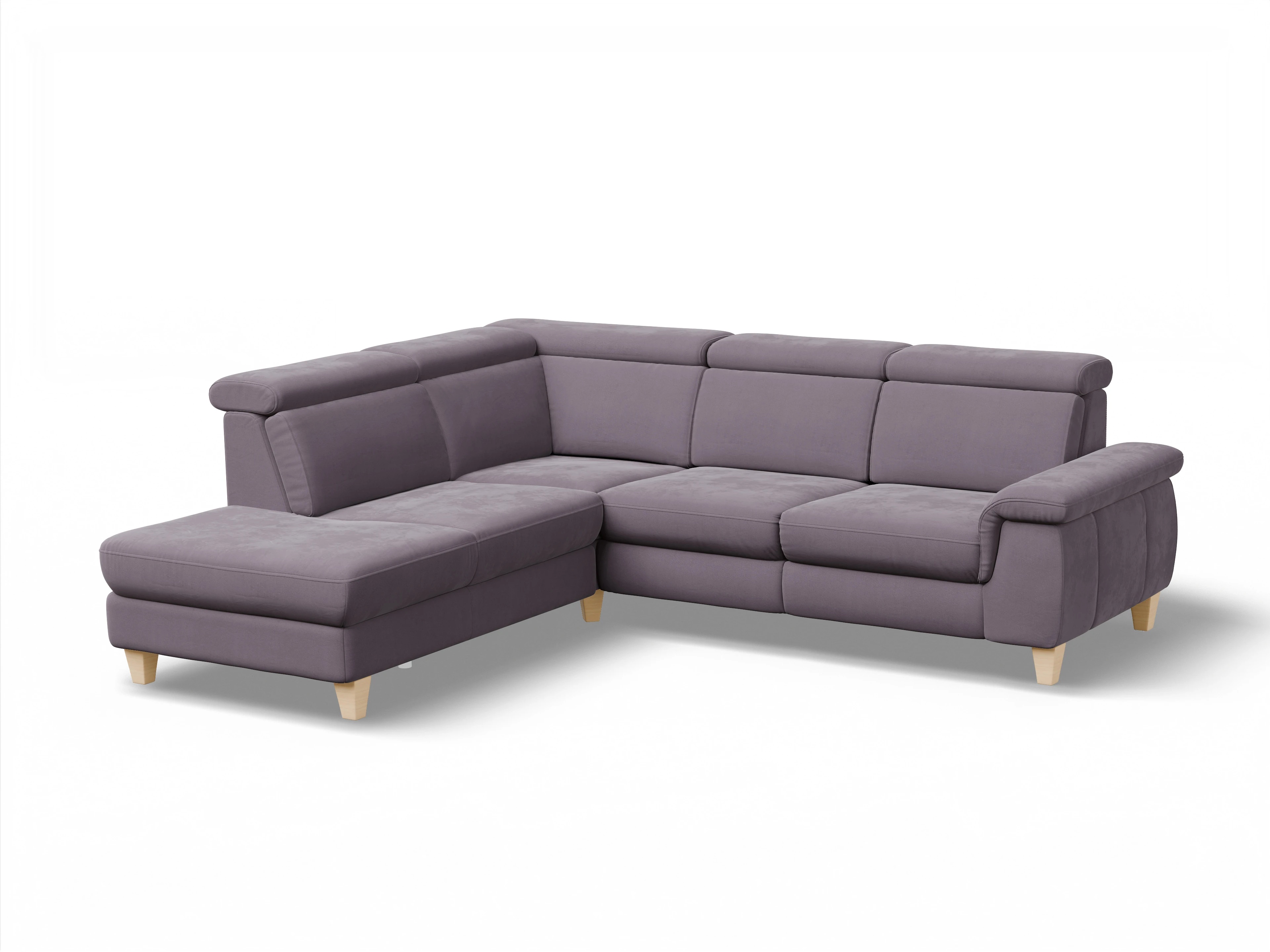 Ansicht des Produktes München Ecksofa links mit Armlehne in Stoff Lila