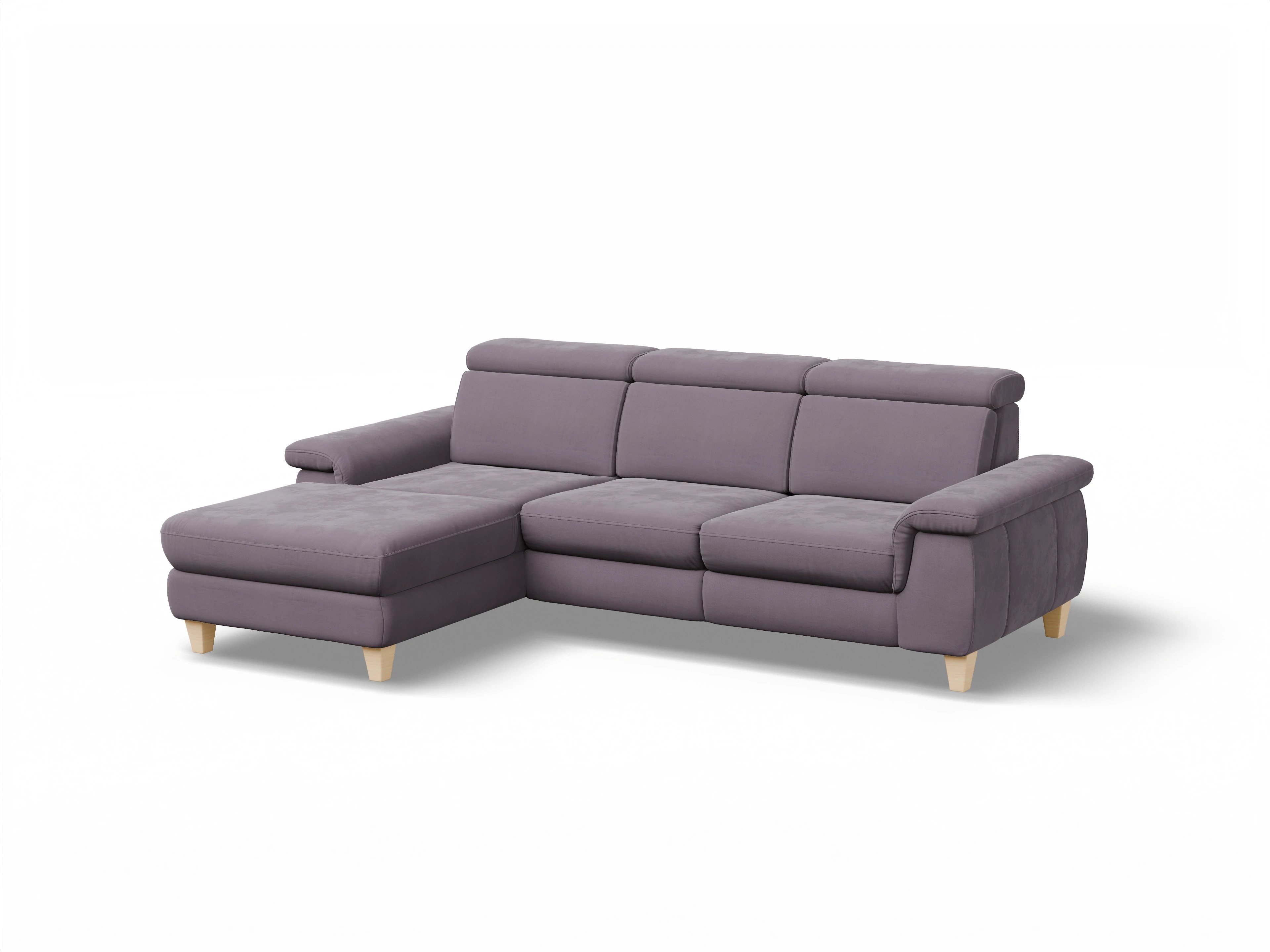 Ansicht des Produktes München Ecksofa links Abschluss offen in Stoff Lila