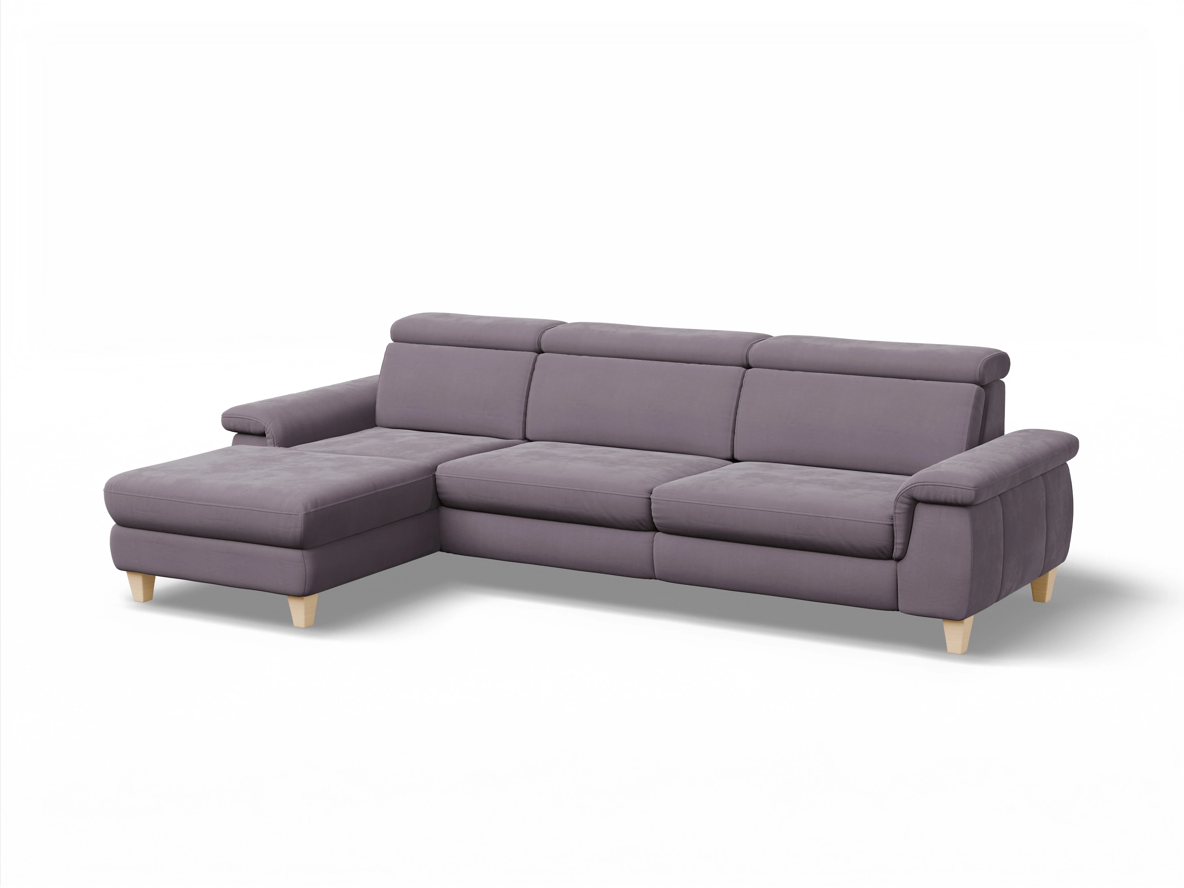 München LO Large L Ansicht des Produktes München Ecksofa links Abschluss offen in Stoff Lila