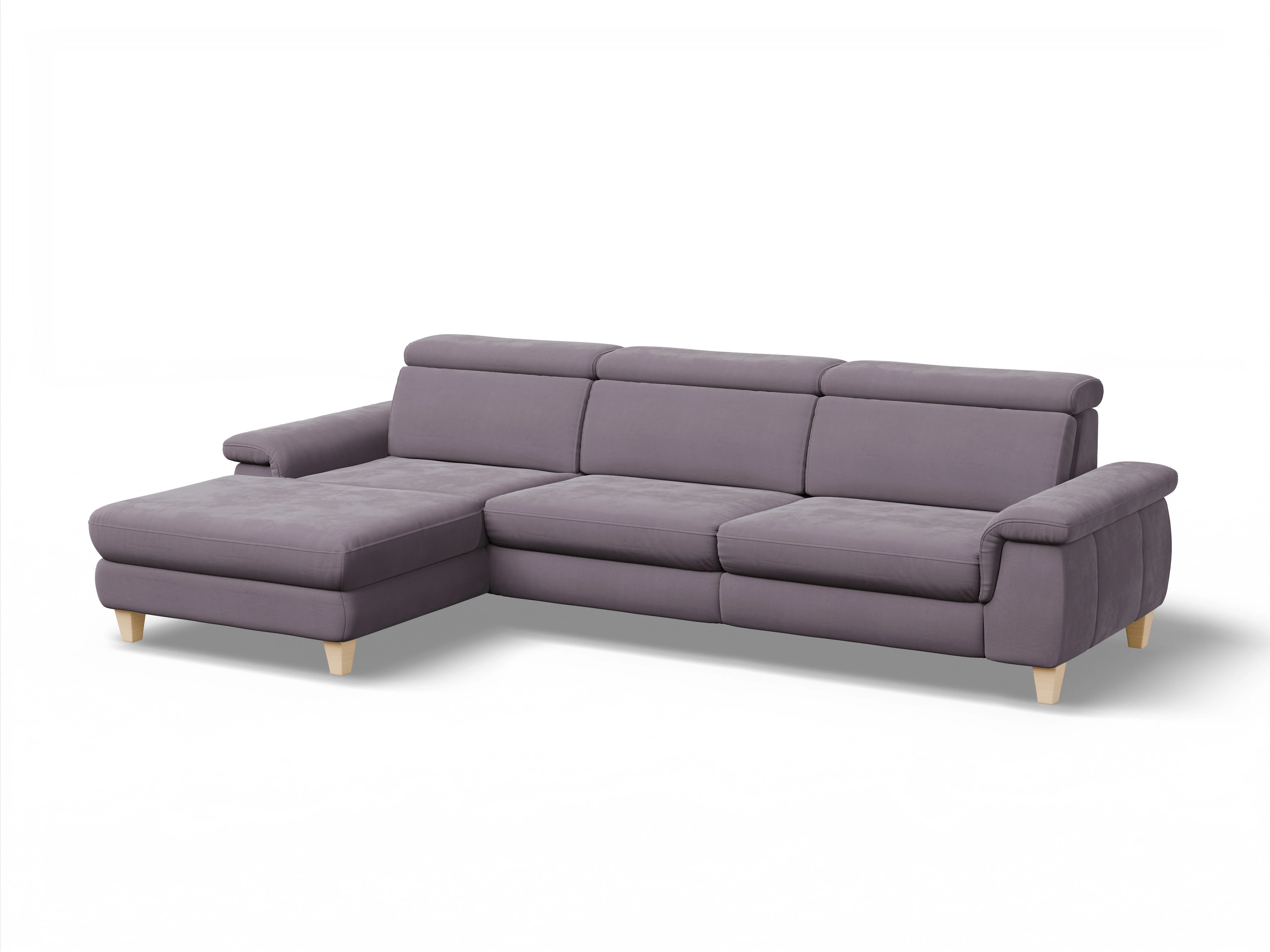 Ansicht des Produktes München Ecksofa links Abschluss offen in Stoff Lila
