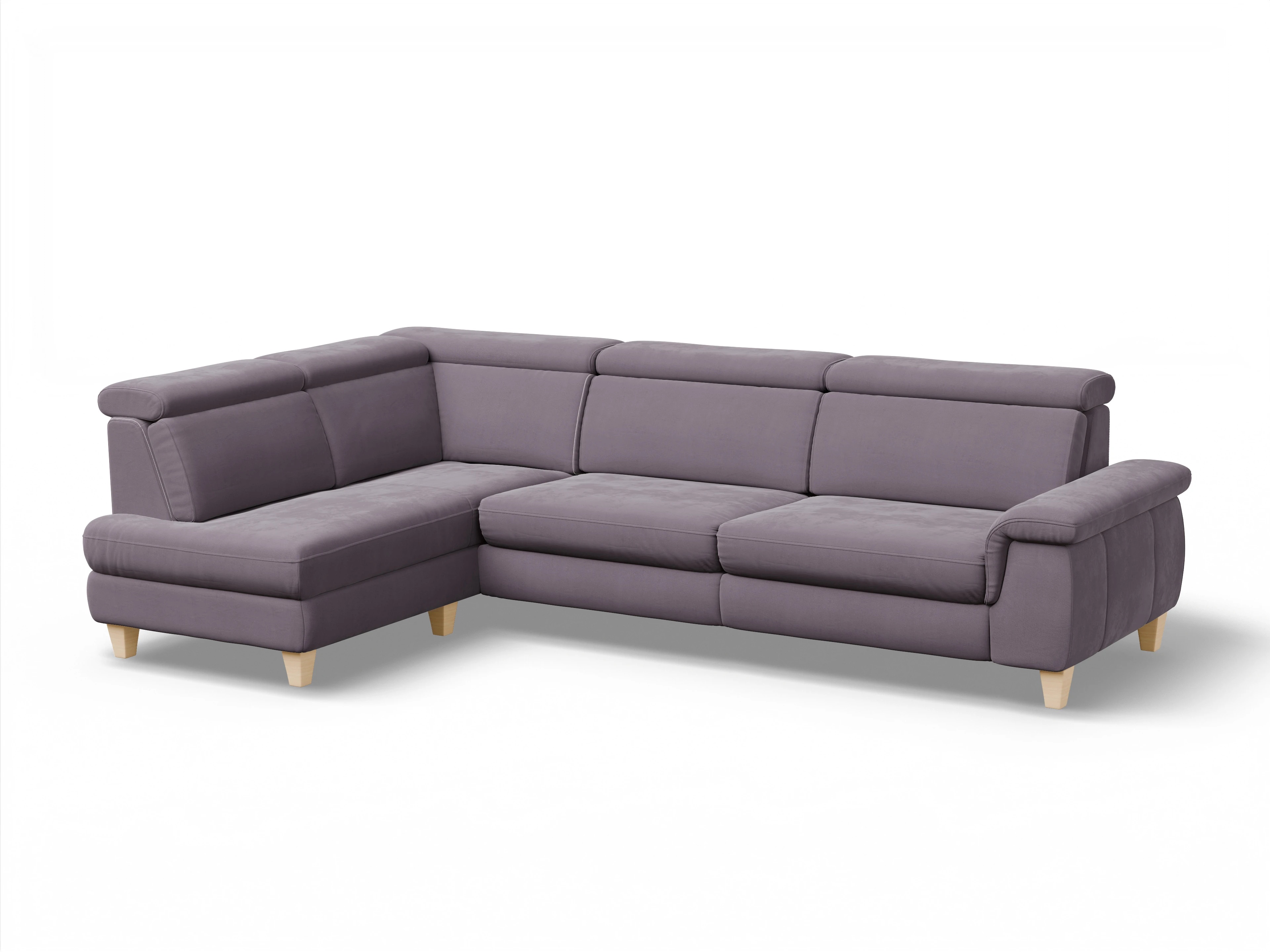 Ansicht des Produktes München Ecksofa links Abschluss offen in Stoff Lila