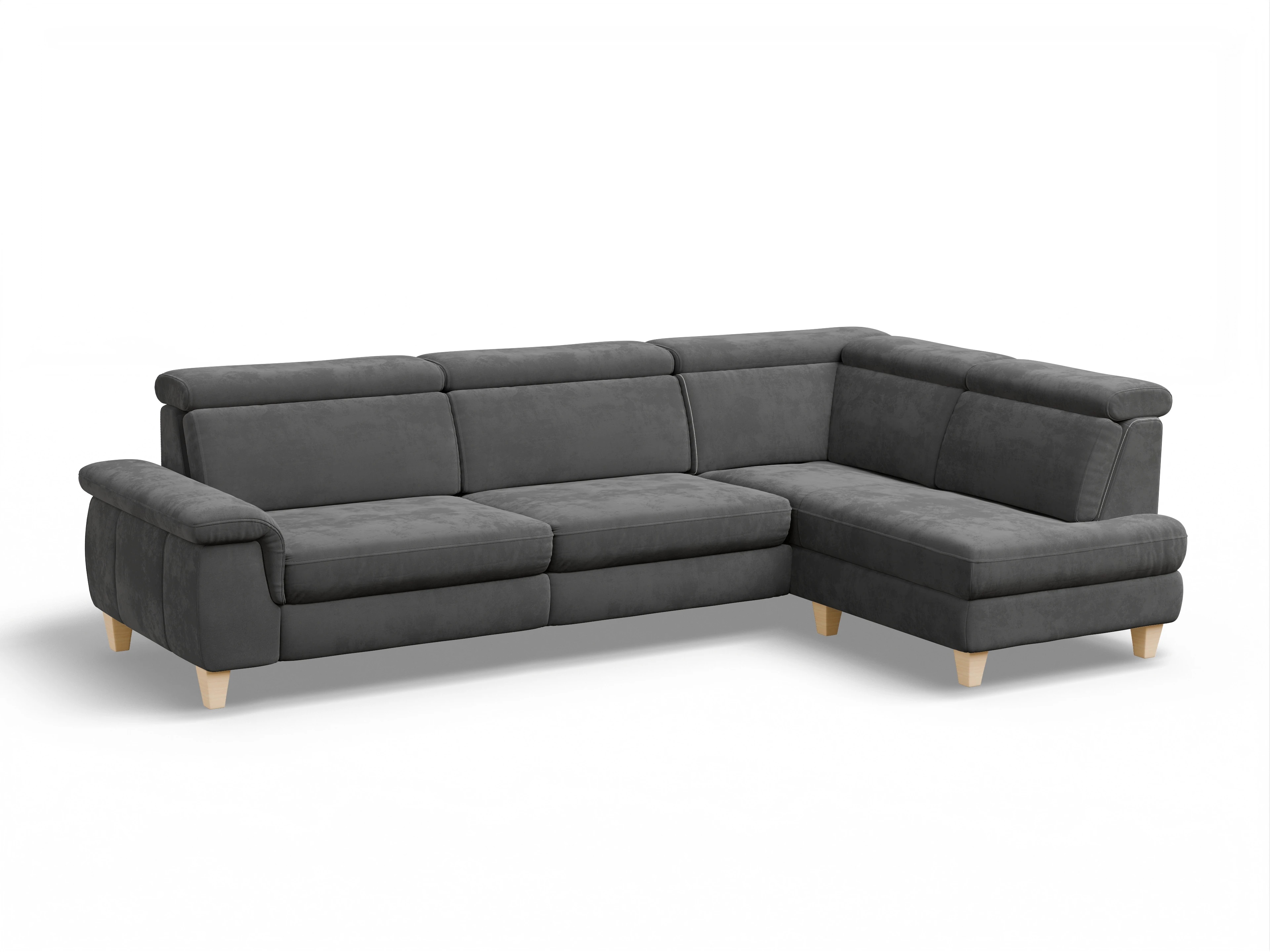 Ansicht des Produktes München Ecksofa rechts Abschluss offen in Stoff Grau