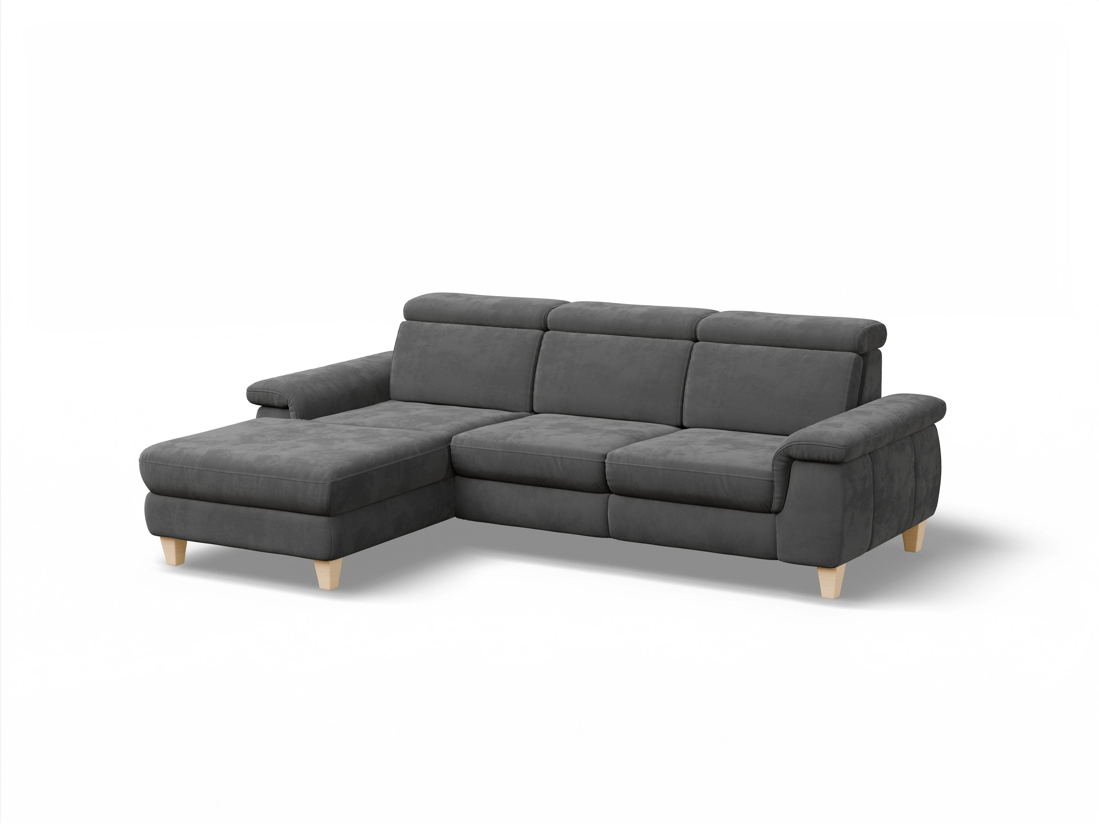 Ansicht des Produktes München Ecksofa links Abschluss offen in Stoff Grau