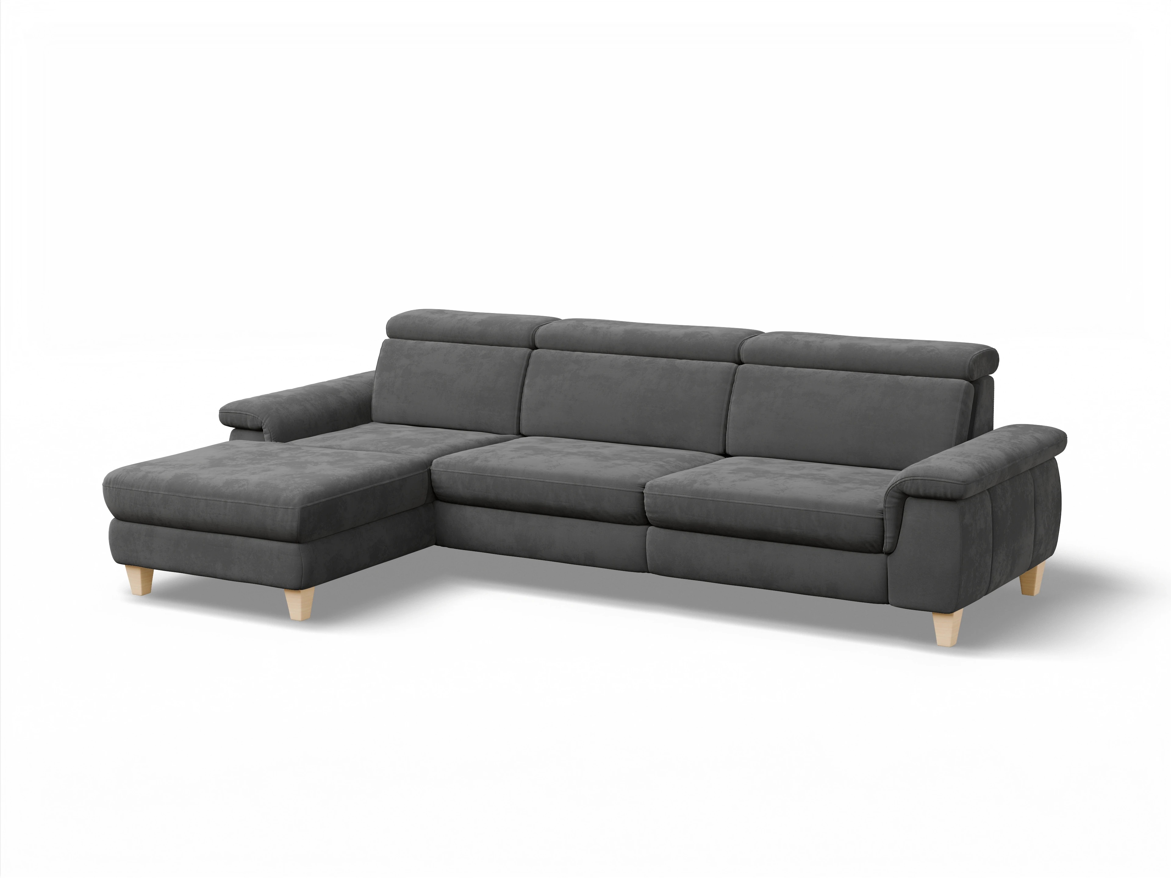 Ansicht des Produktes München Ecksofa links Abschluss offen in Stoff Grau