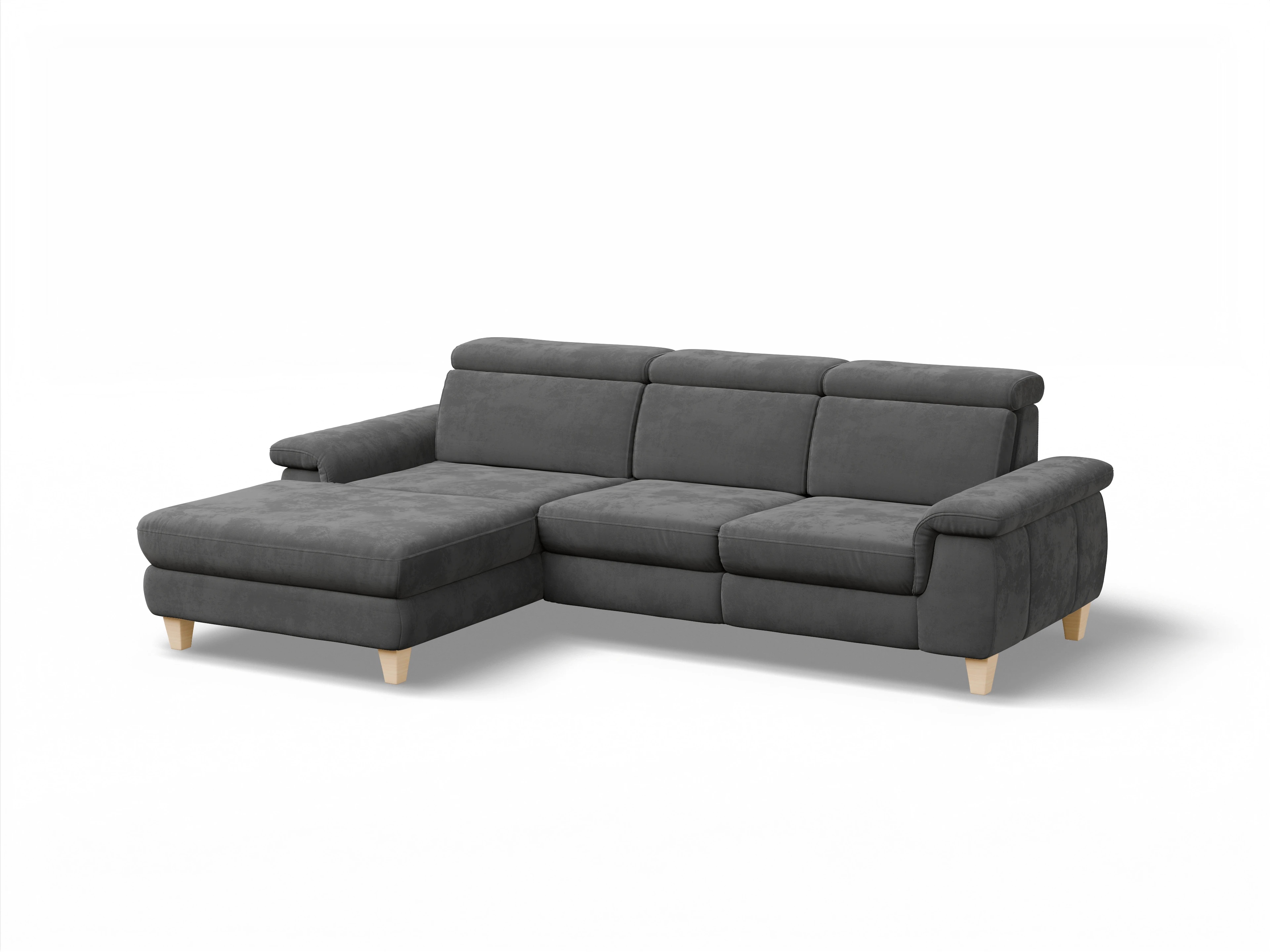 Ansicht des Produktes München Ecksofa links Abschluss offen in Stoff Grau