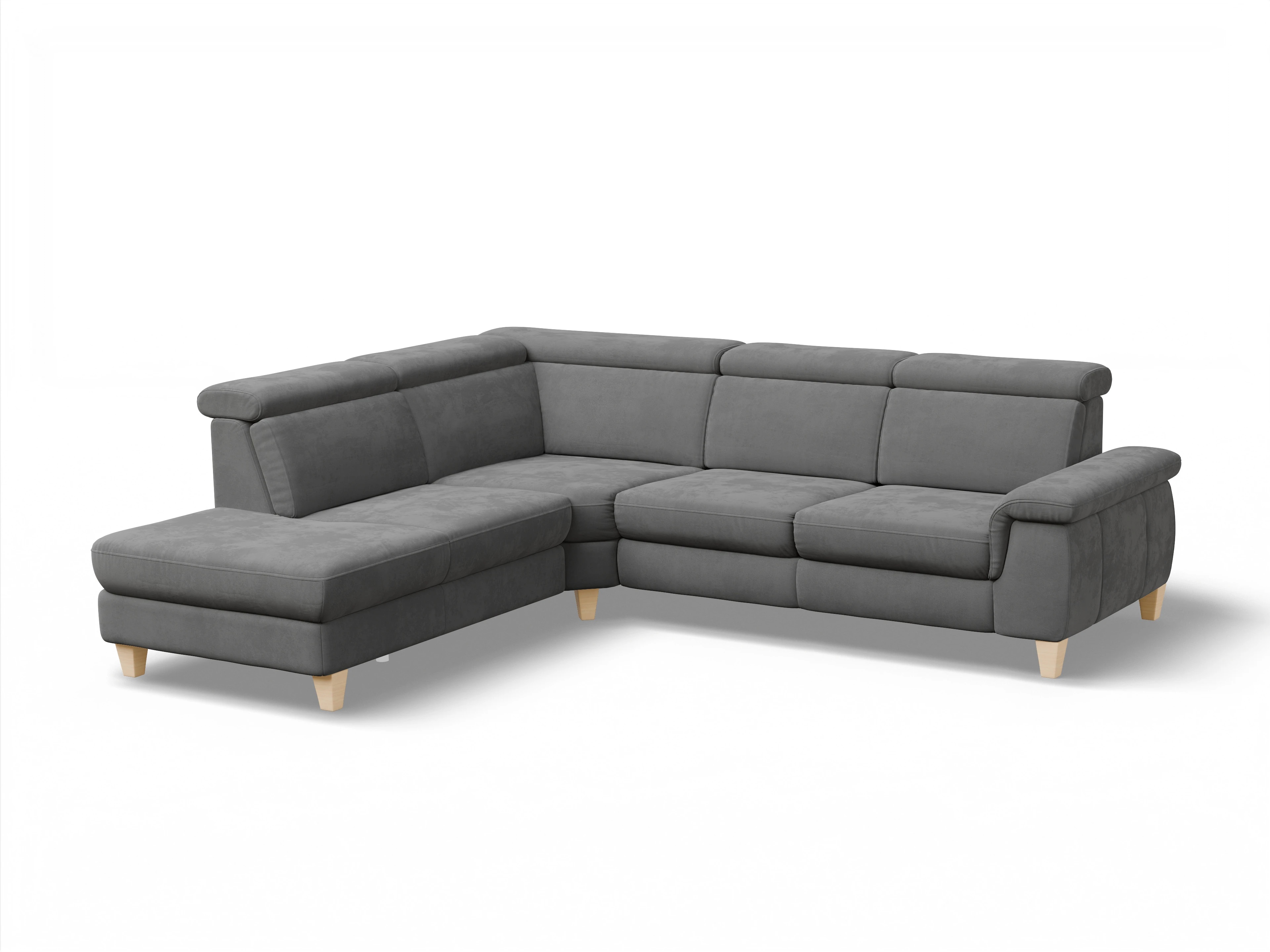 Ansicht des Produktes München Ecksofa links Abschluss offen in Stoff Grau
