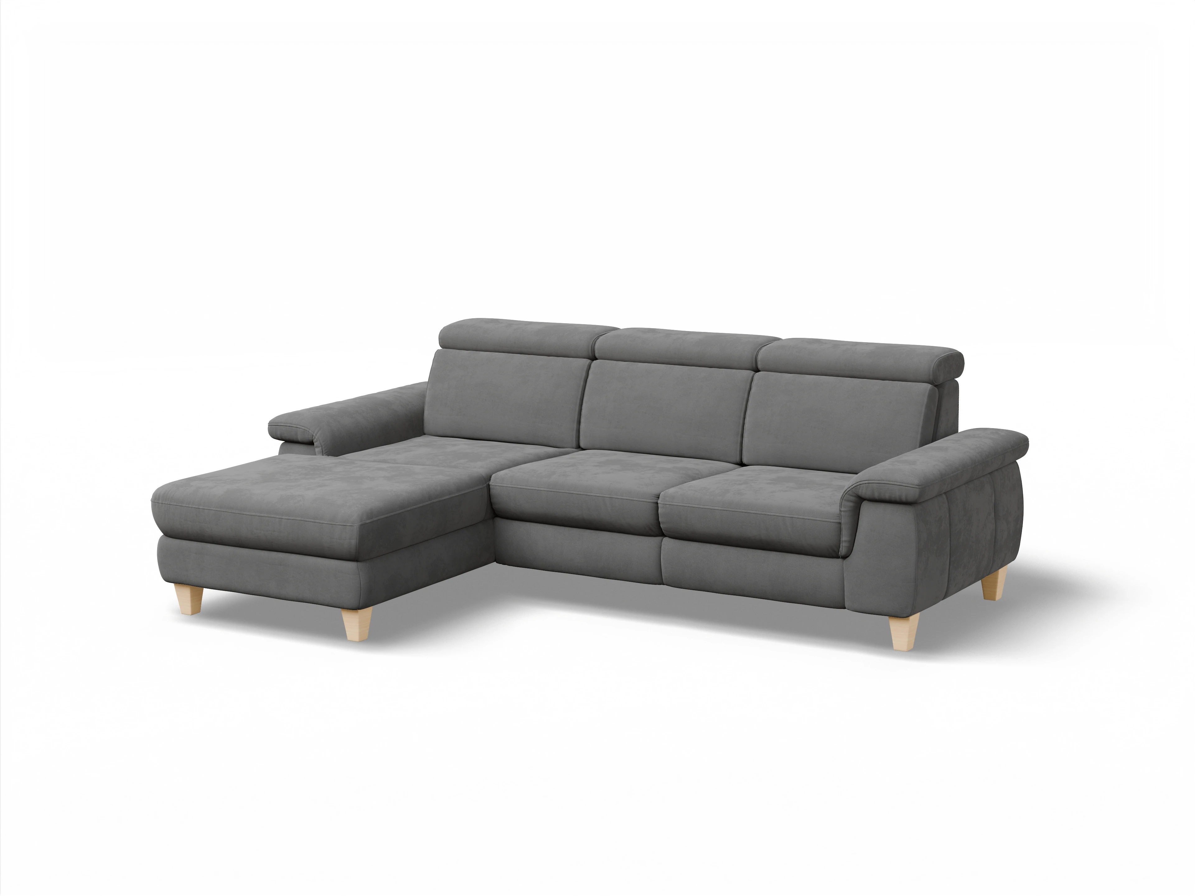 Ansicht des Produktes München Ecksofa links Abschluss offen in Stoff Grau