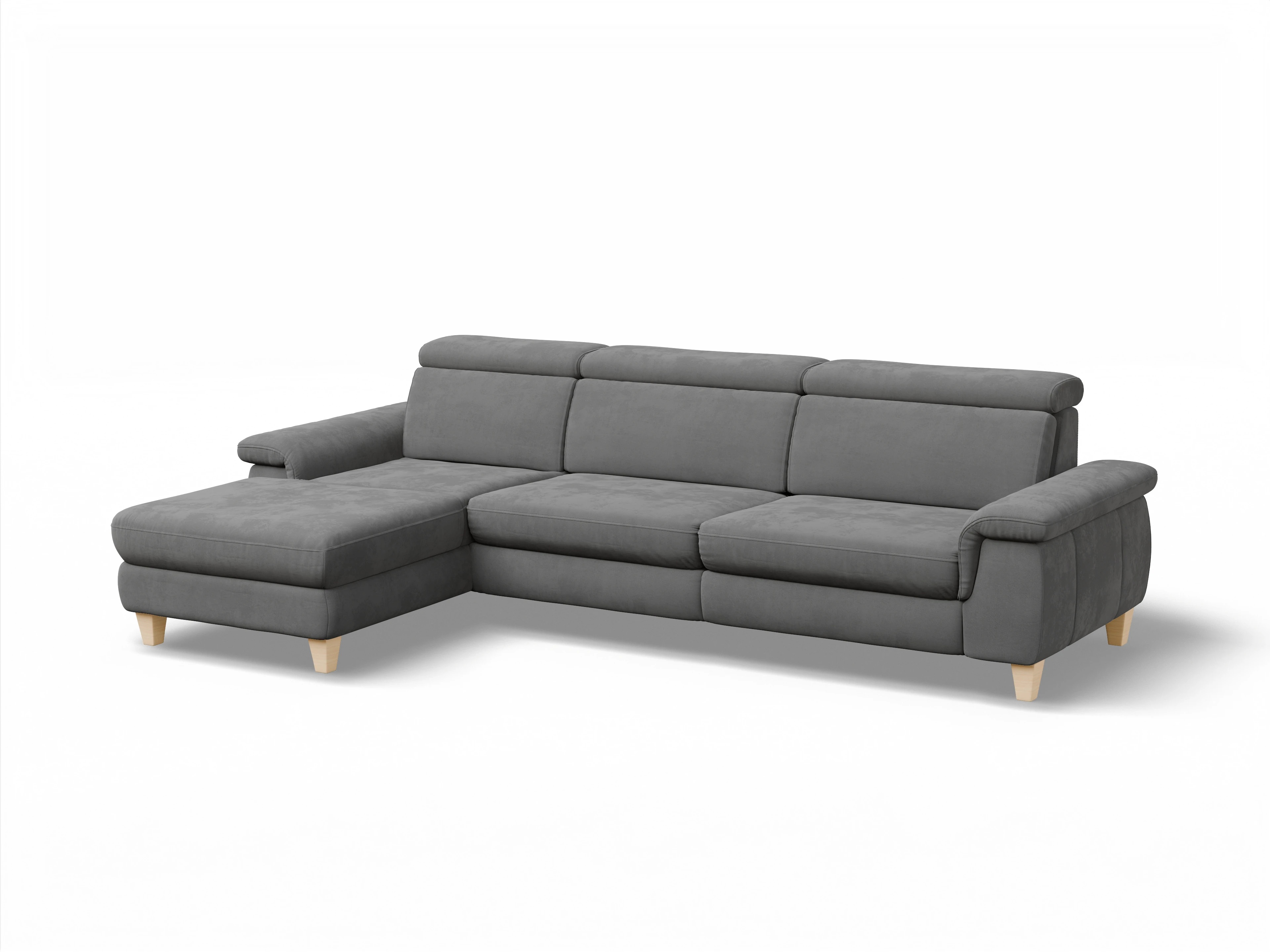 Ansicht des Produktes München Ecksofa links Abschluss offen in Stoff Grau