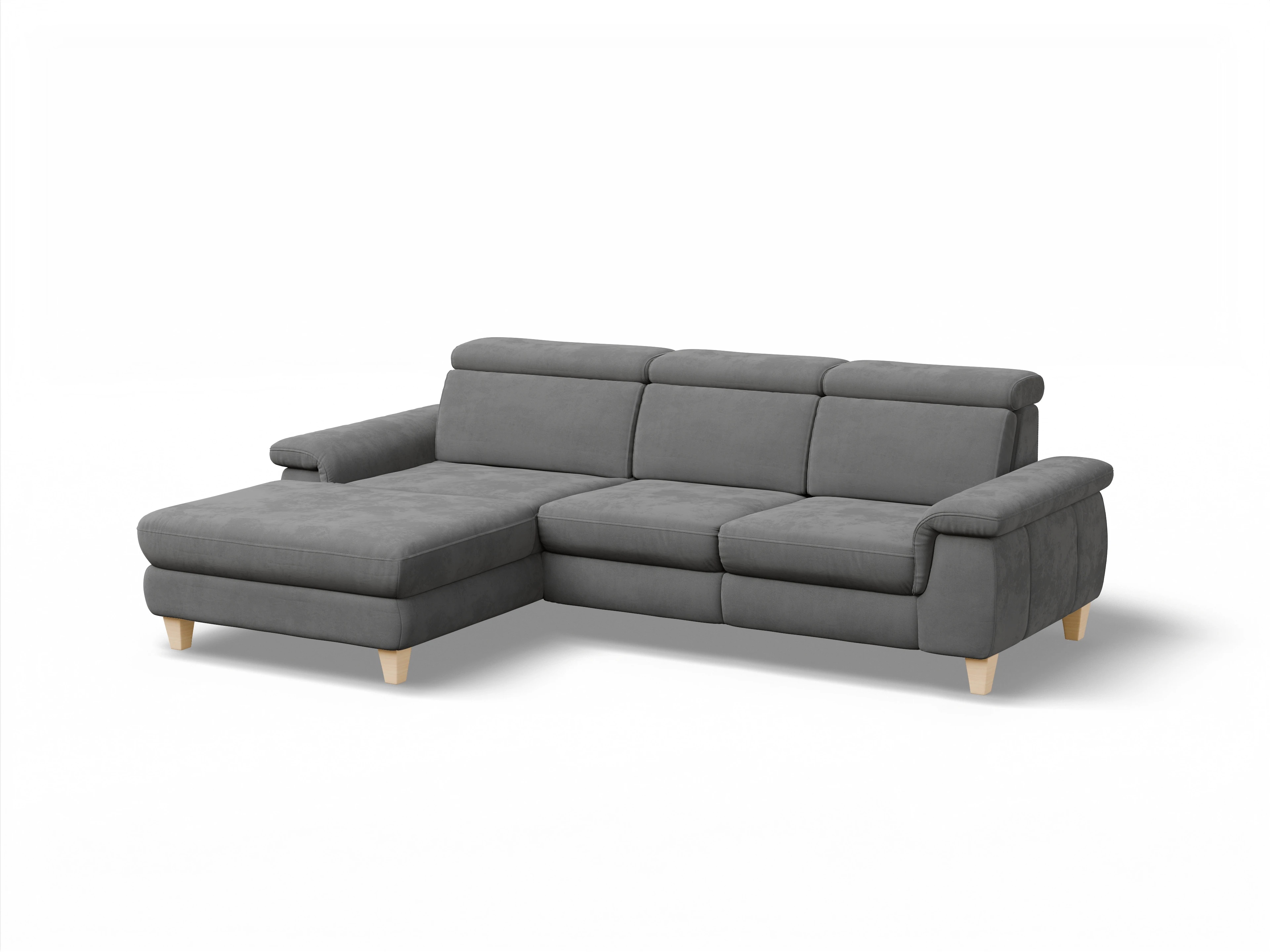 Ansicht des Produktes München Ecksofa links Abschluss offen in Stoff Grau