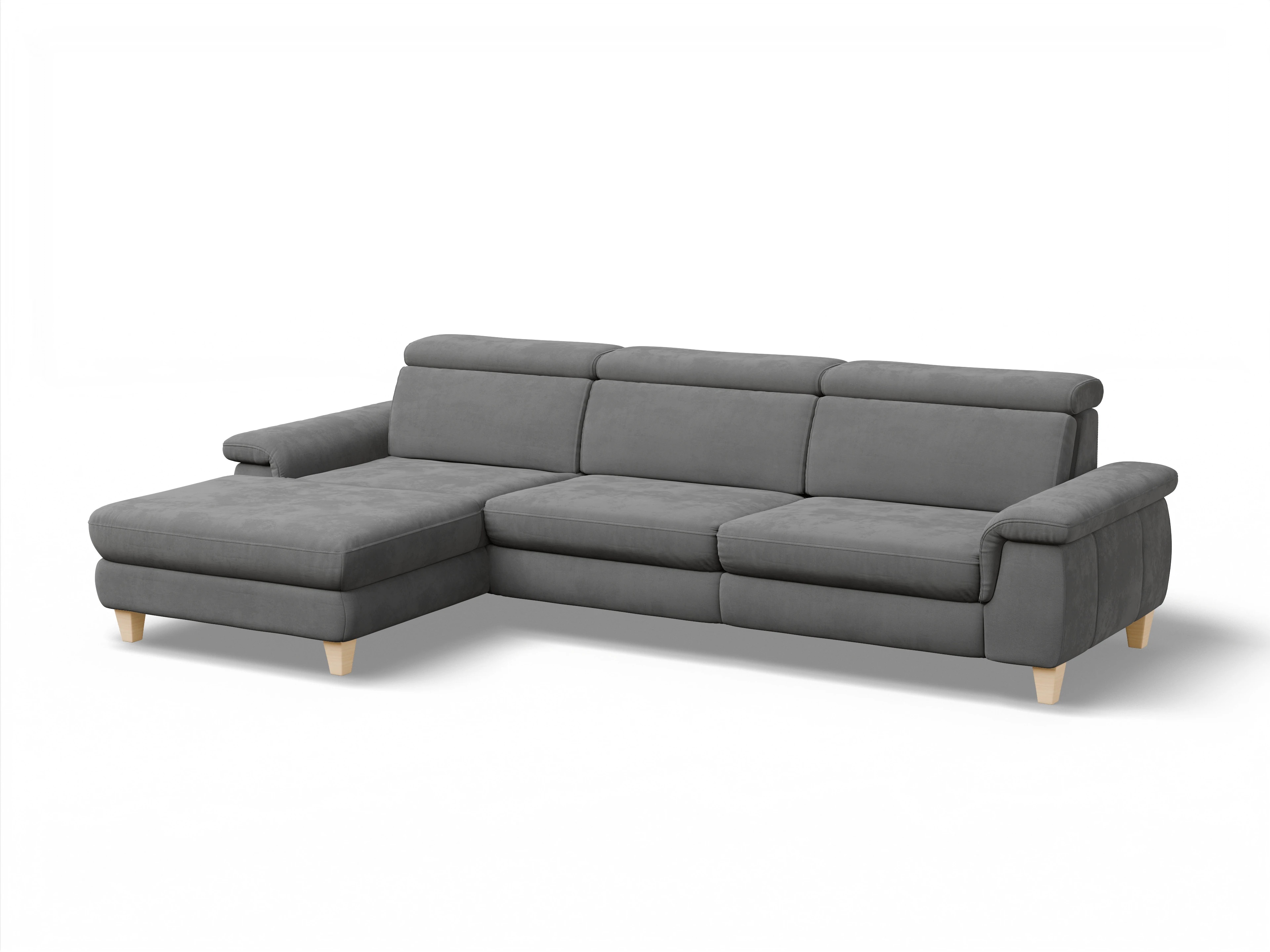 München LOgroß Large L Ansicht des Produktes München Ecksofa links Abschluss offen in Stoff Grau