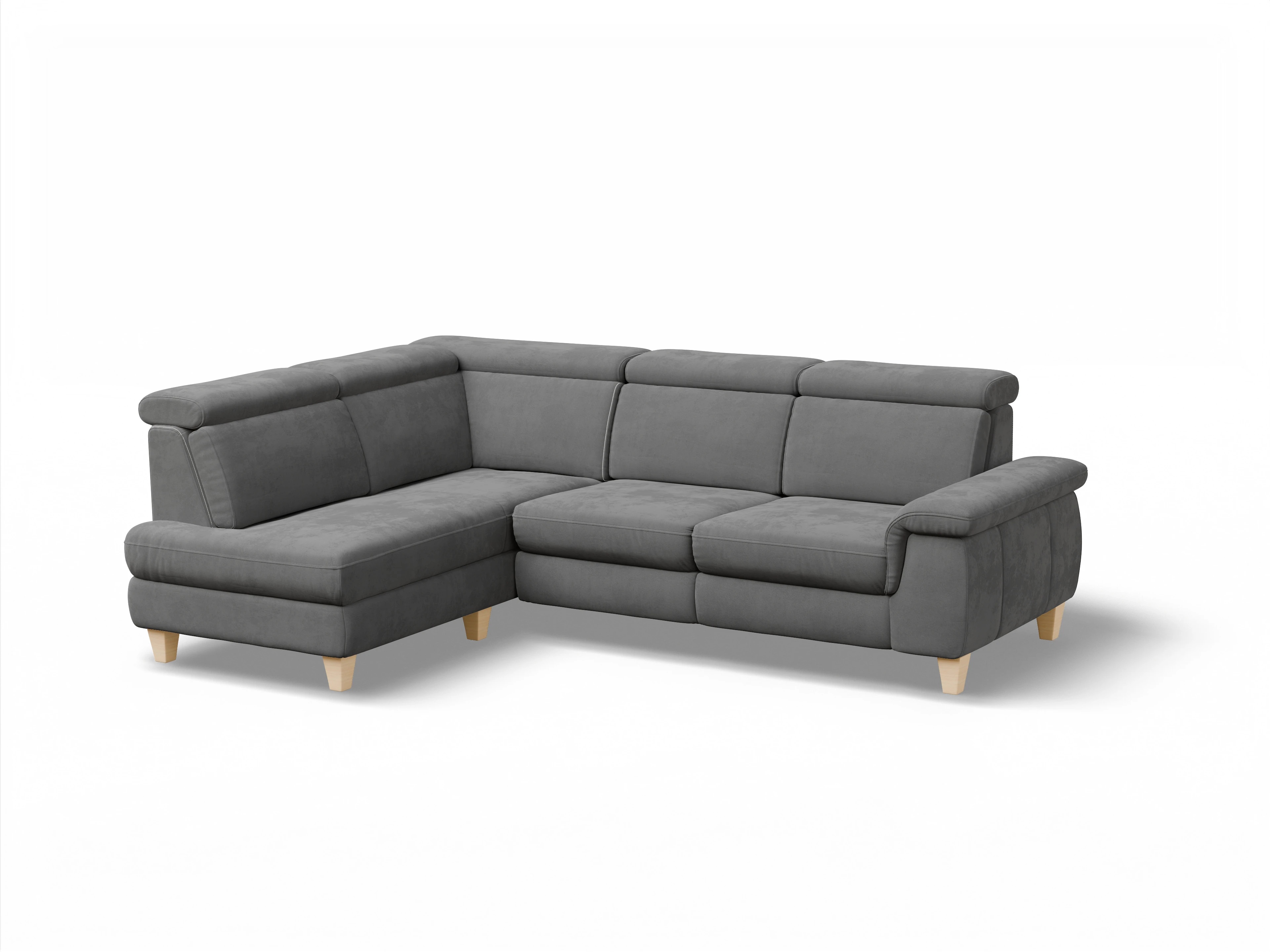 München KO Medium L Ansicht des Produktes München Ecksofa links Abschluss offen in Stoff Grau