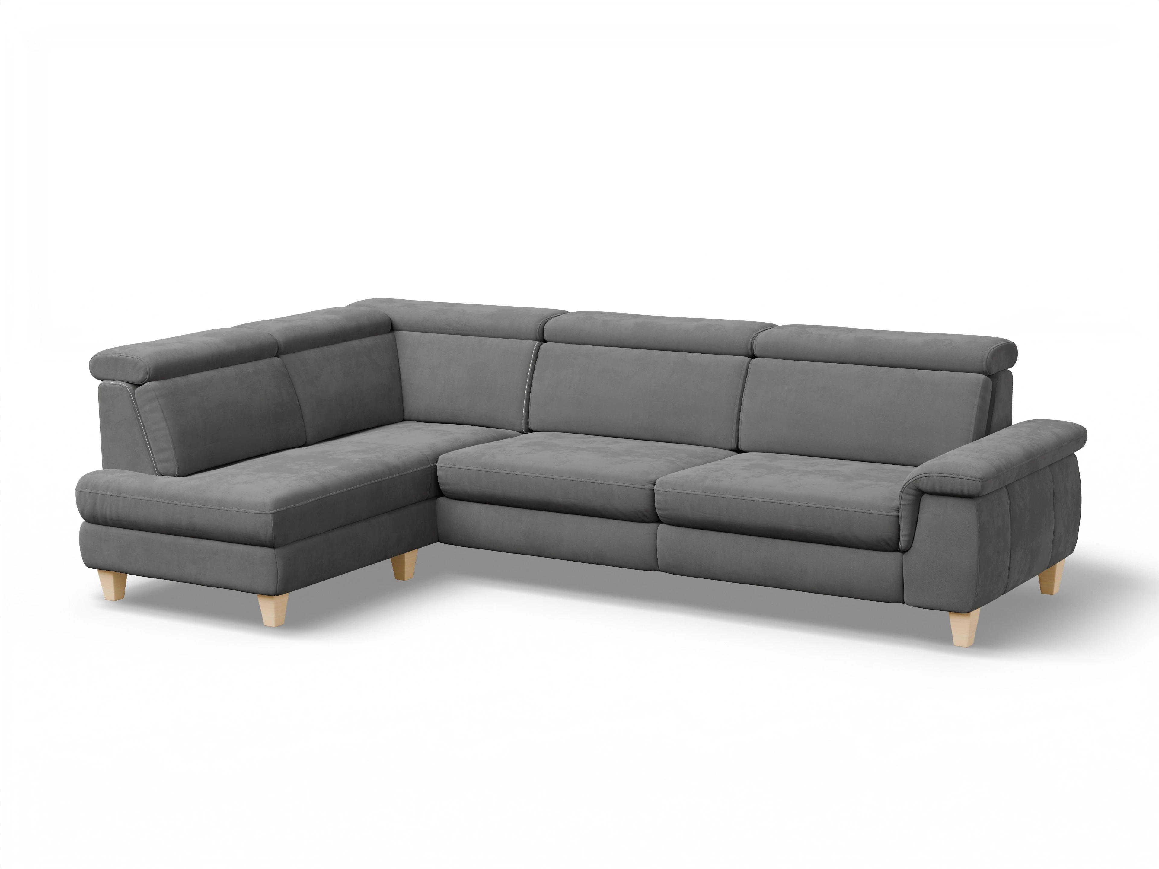 Ansicht des Produktes München Ecksofa links Abschluss offen in Stoff Grau