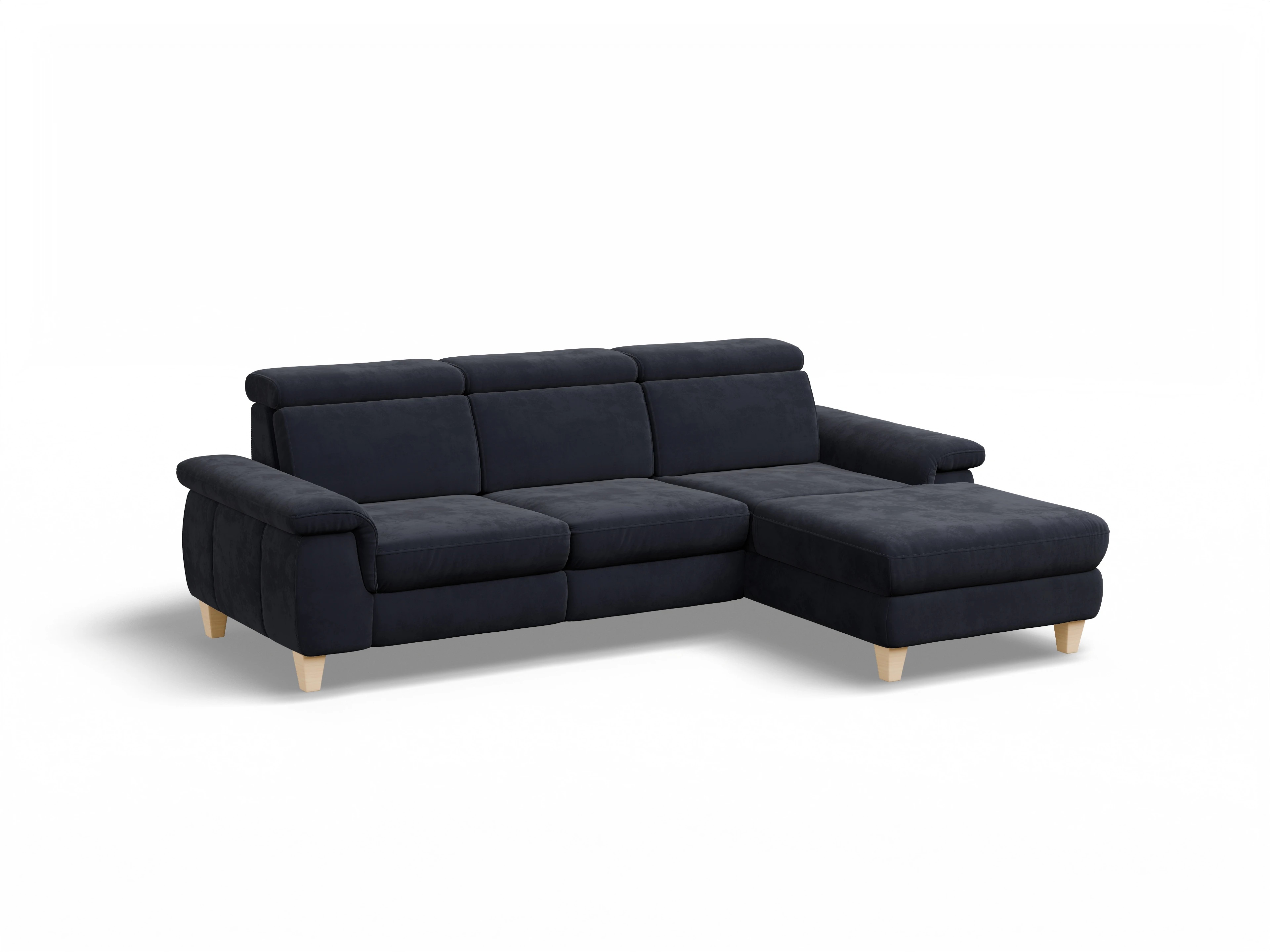 Ansicht des Produktes München Ecksofa rechts Abschluss offen in Stoff Blau