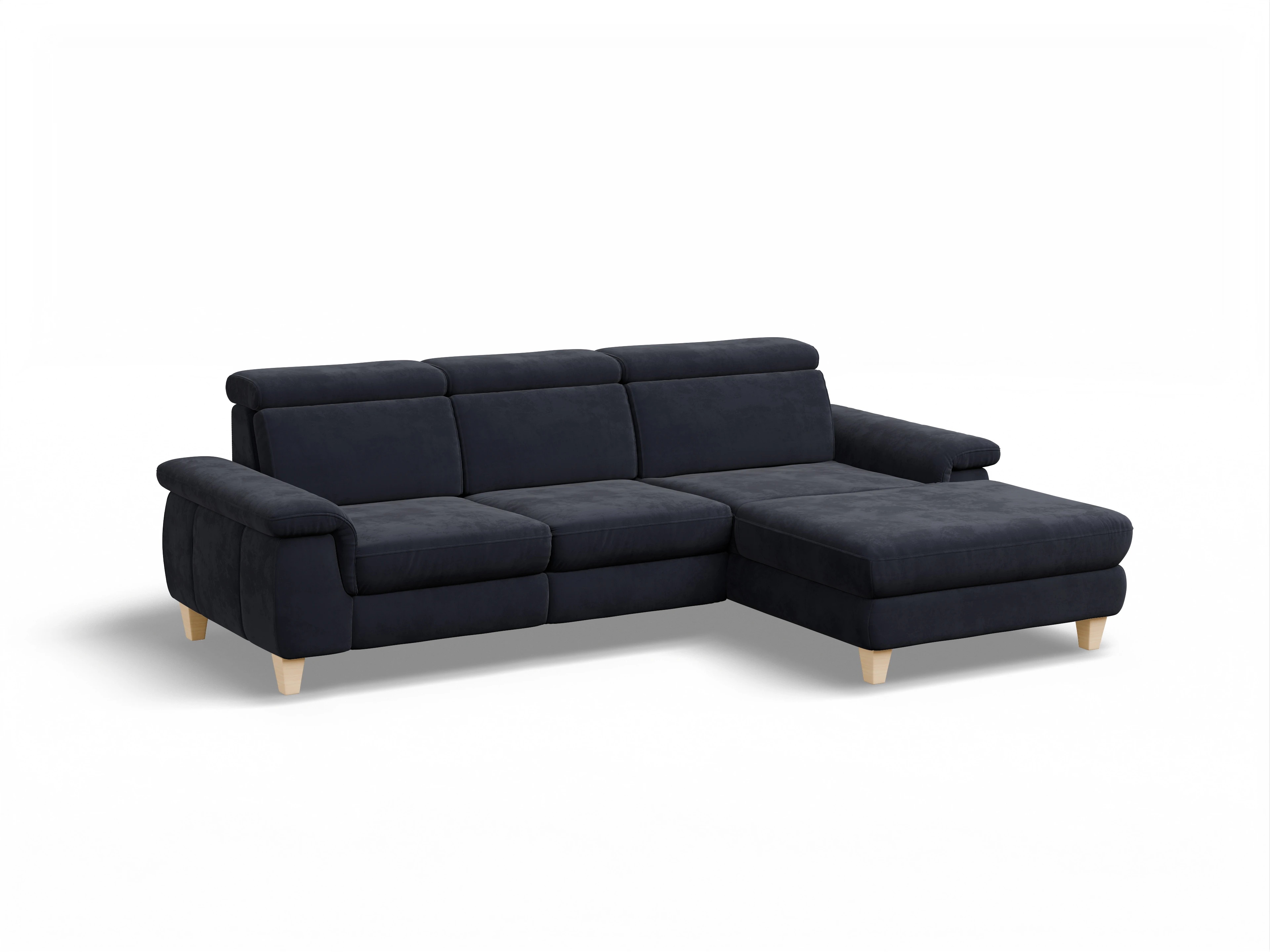 Ansicht des Produktes München Ecksofa rechts Abschluss offen in Stoff Blau