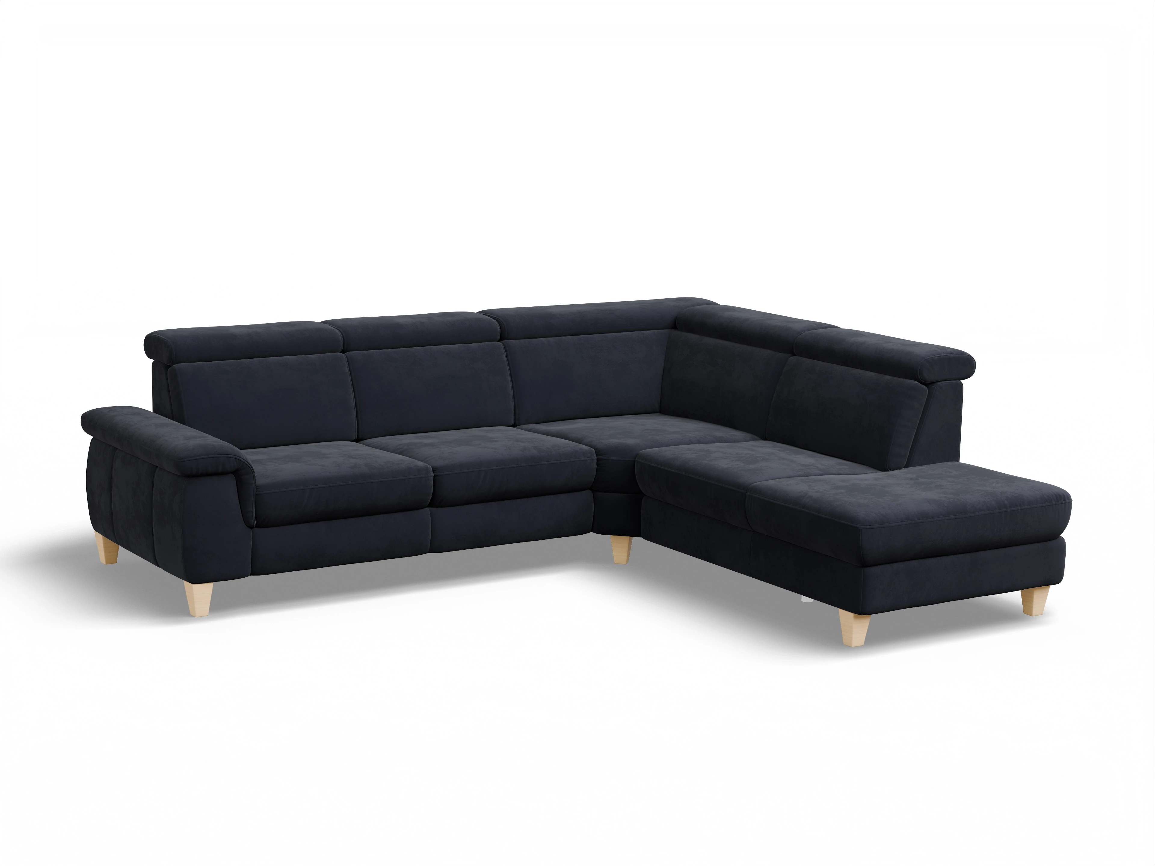 Ansicht des Produktes München Ecksofa rechts Abschluss offen in Stoff Blau