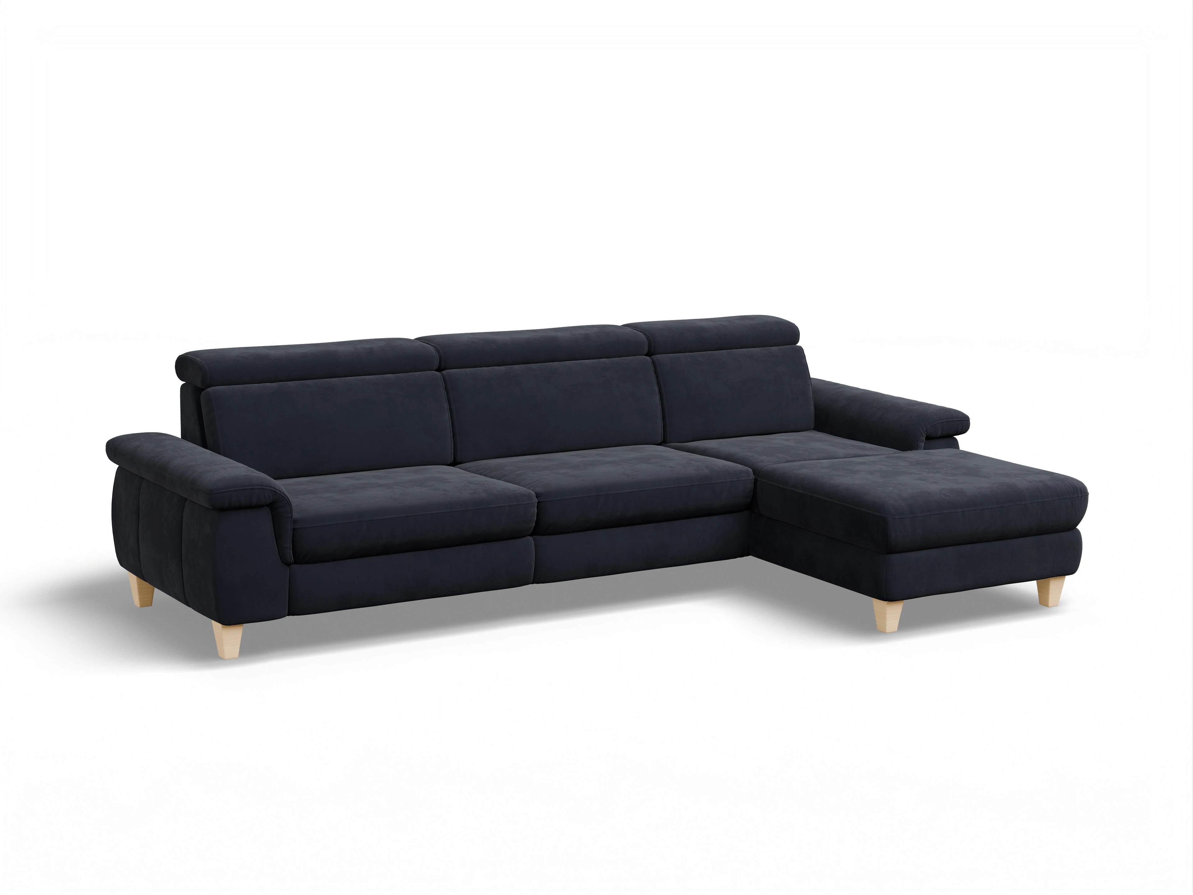 Ansicht des Produktes München Ecksofa rechts Abschluss offen in Stoff Blau