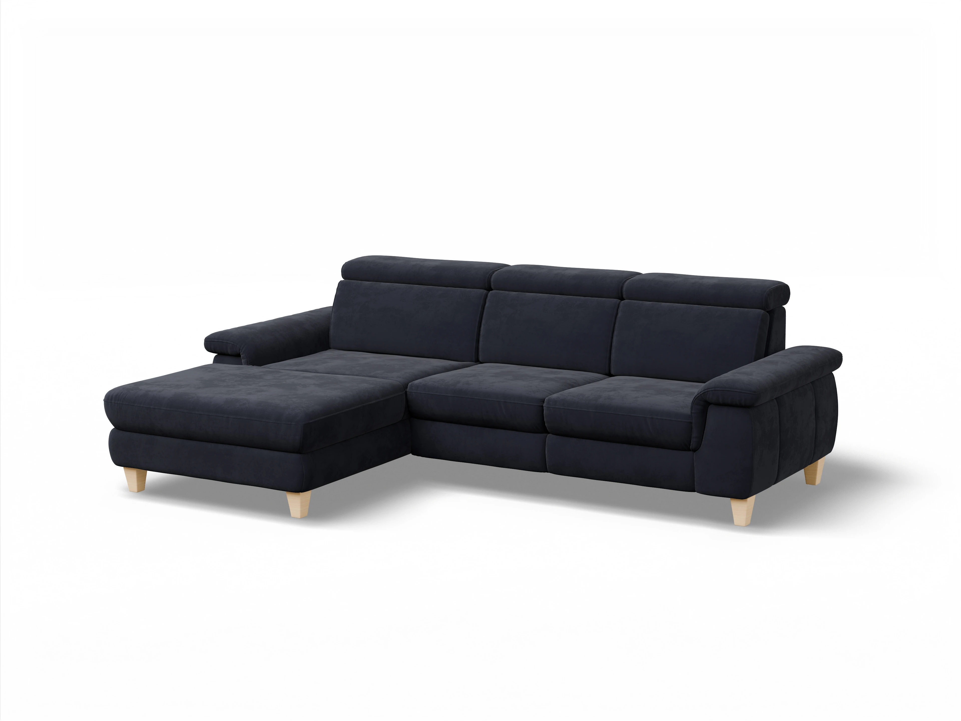 Ansicht des Produktes München Ecksofa links Abschluss offen in Stoff Blau