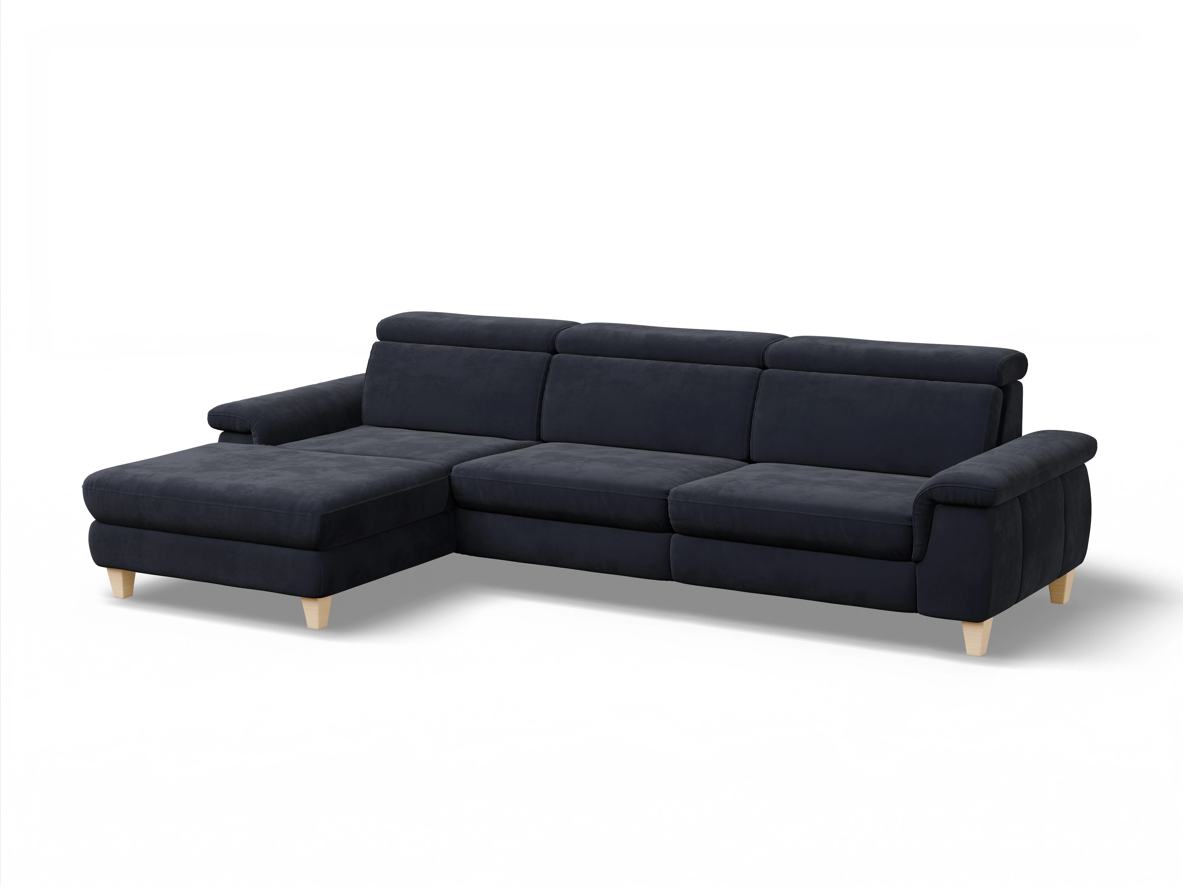 Ansicht des Produktes München Ecksofa links Abschluss offen in Stoff Blau