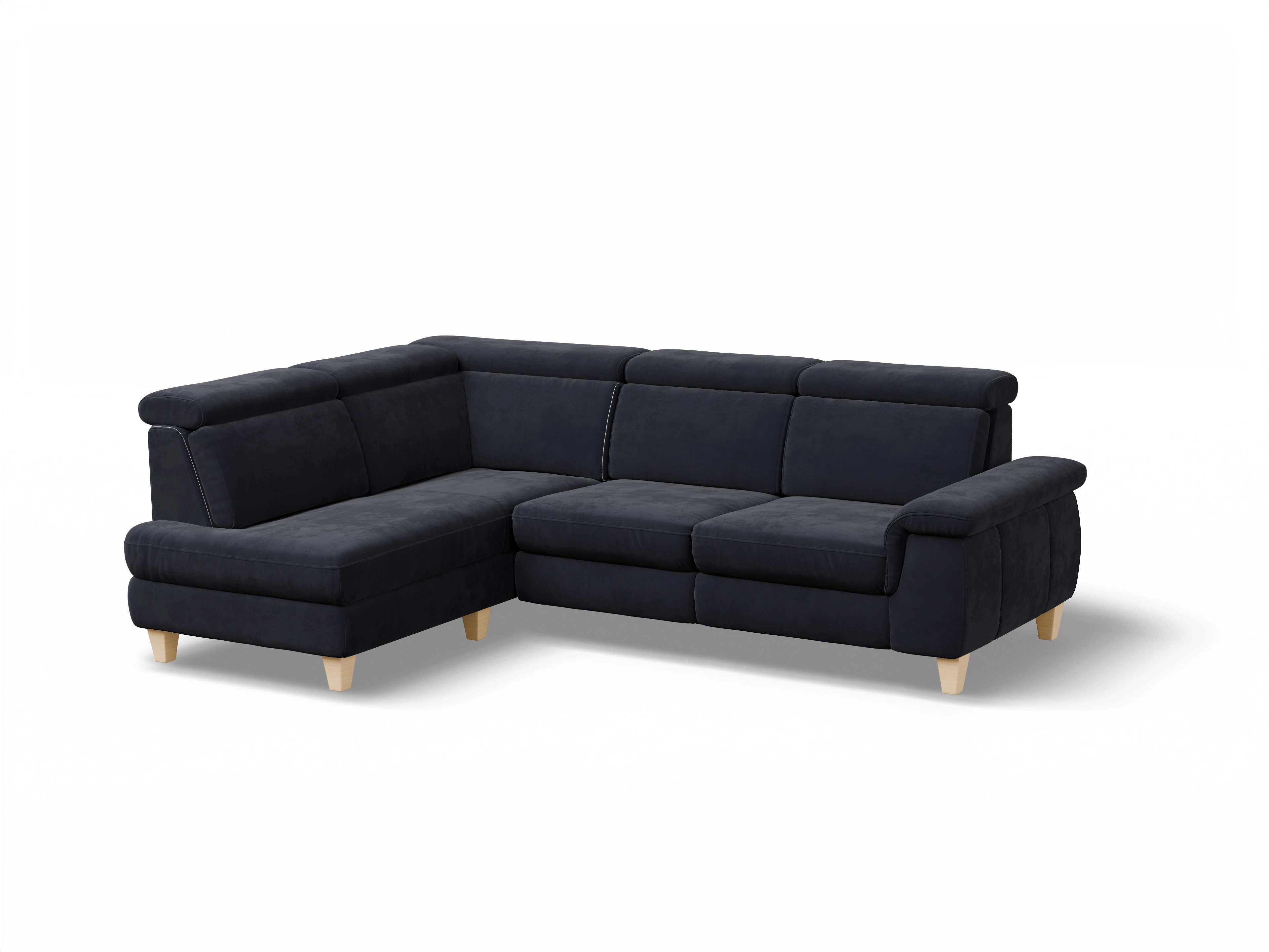 Ansicht des Produktes München Ecksofa links Abschluss offen in Stoff Blau